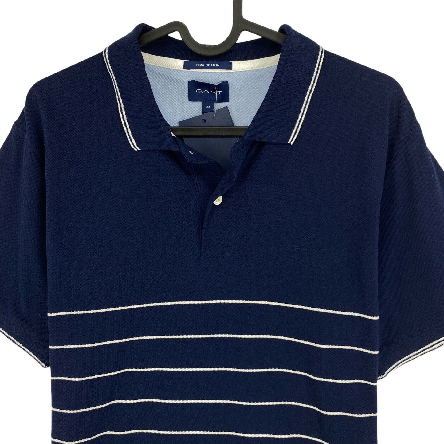 GANT Navy Blue Striped Oxford Pique Rugger Polo Shirt Size M