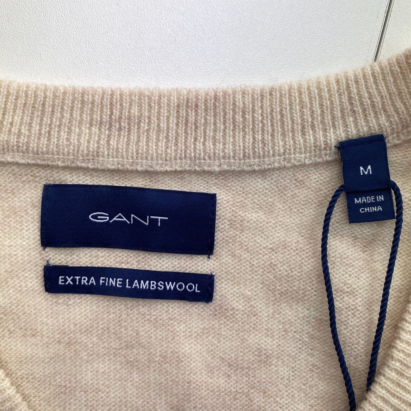 GANT Beige 100% Wool V Neck Sweater Pullover Jumper Size M