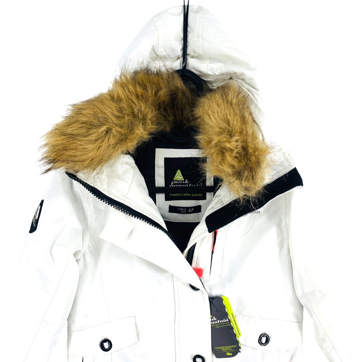 Peak Mountain Girls White Hooded Ski Parka Jacket Coat Size 8 Years