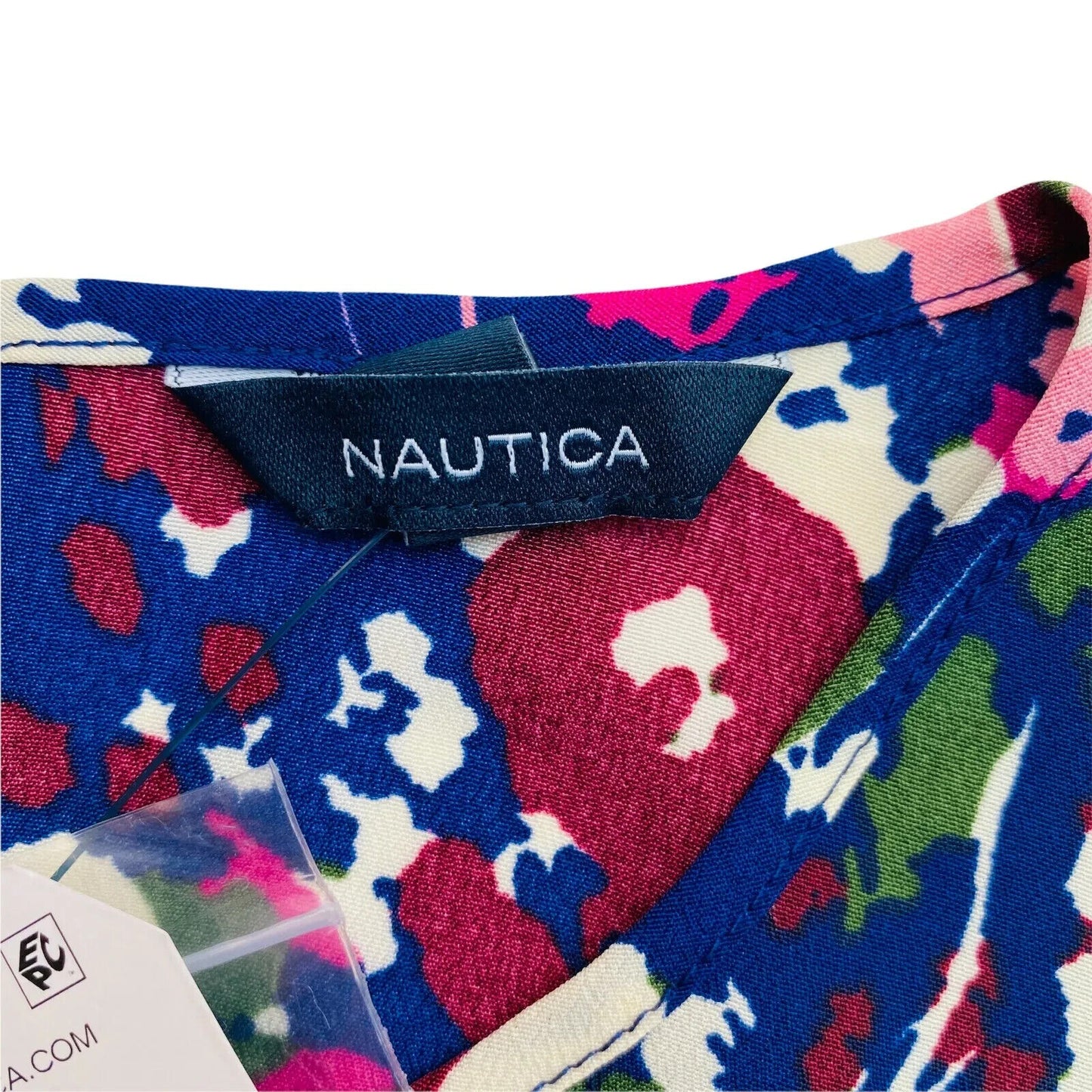 NAUTICA Navy Blue Floral Print Crew Neck Long Sleeves Blouse Size XS