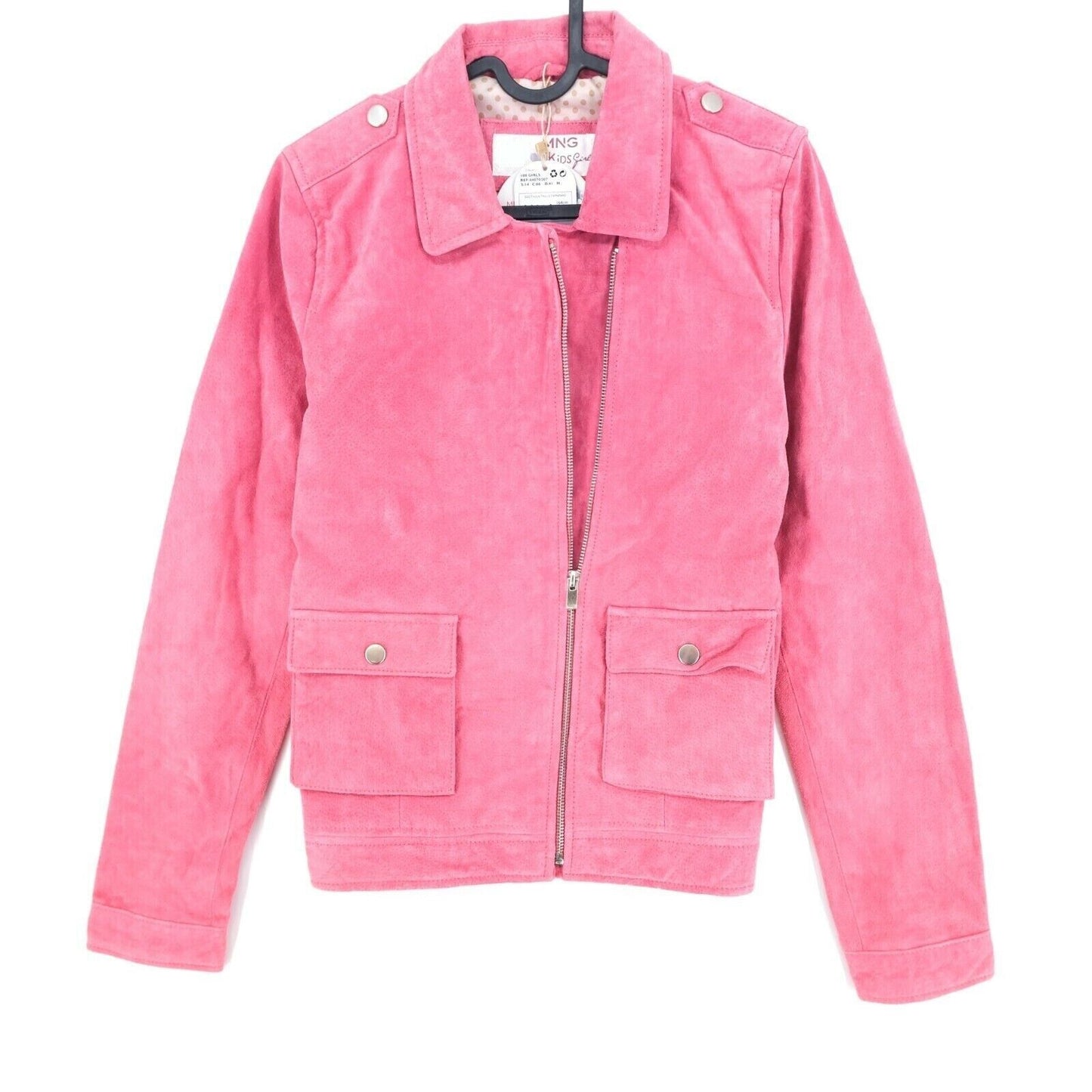 MANGO Girls Pink Leather Biker Jacket Size 13-14 Years