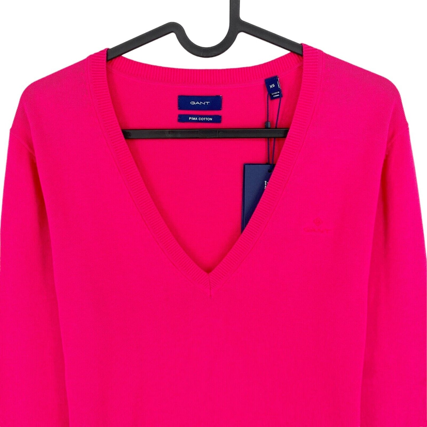 GANT Pullover mit V-Ausschnitt, leichte Baumwolle, Rosa, Größe XS