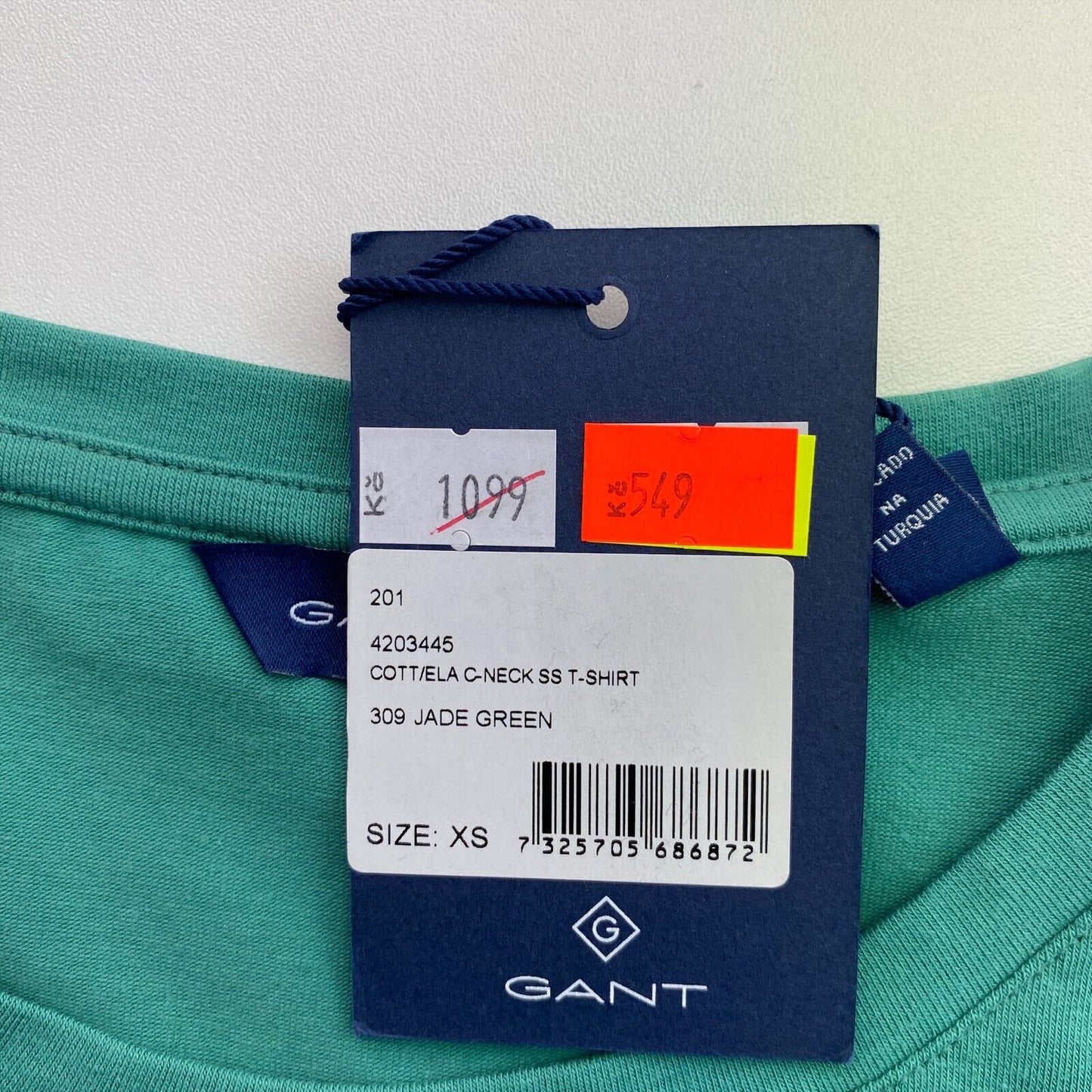 GANT Dark Green Cott/Ela Crew Neck T Shirt Size XS