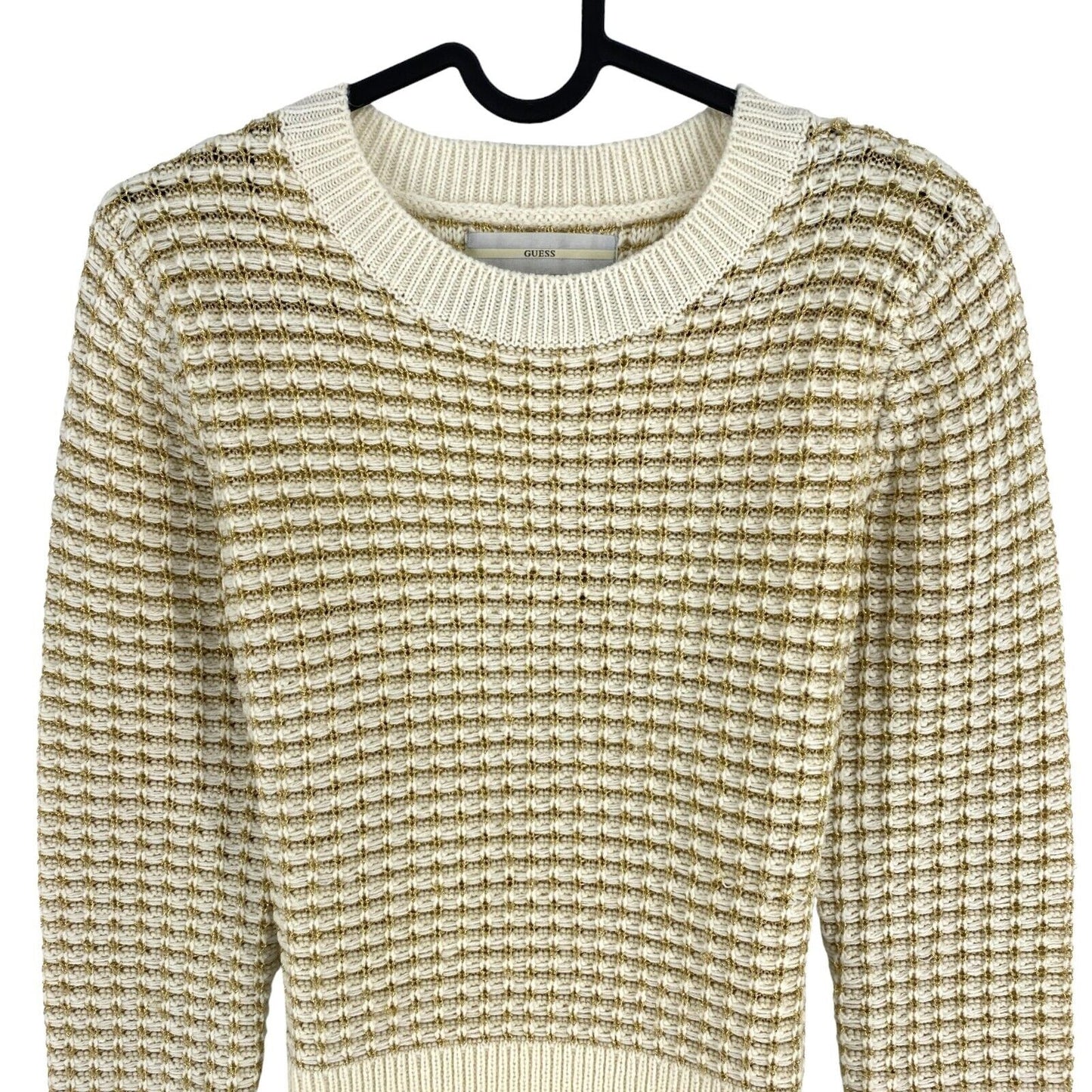 GUESS Beige / Or Crew Neck Sweater Jumper Pull Taille L