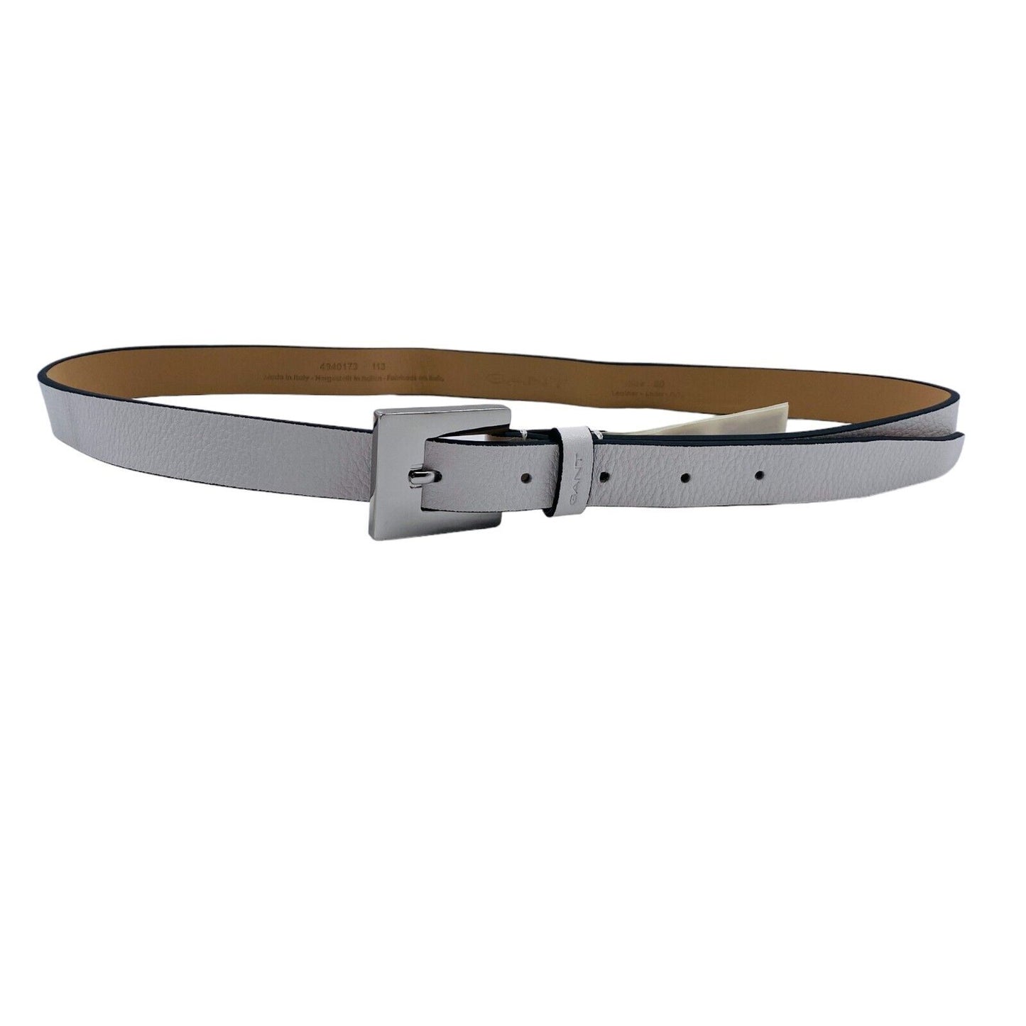 GANT Ladies White Skinny Square Buckle 100% Leather Waist Belt Size 80 cm 32 in.