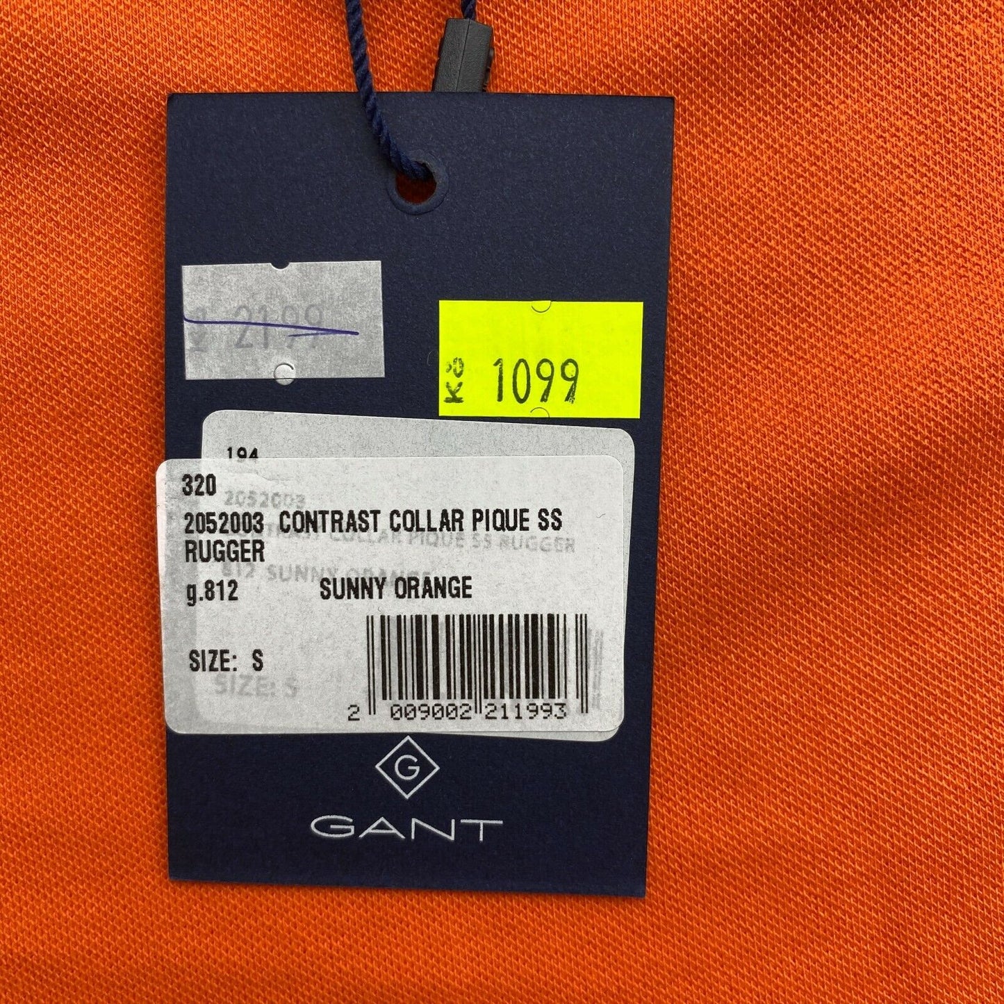 GANT Orange Contrast Collar Pique Rugger Polo Shirt Size S