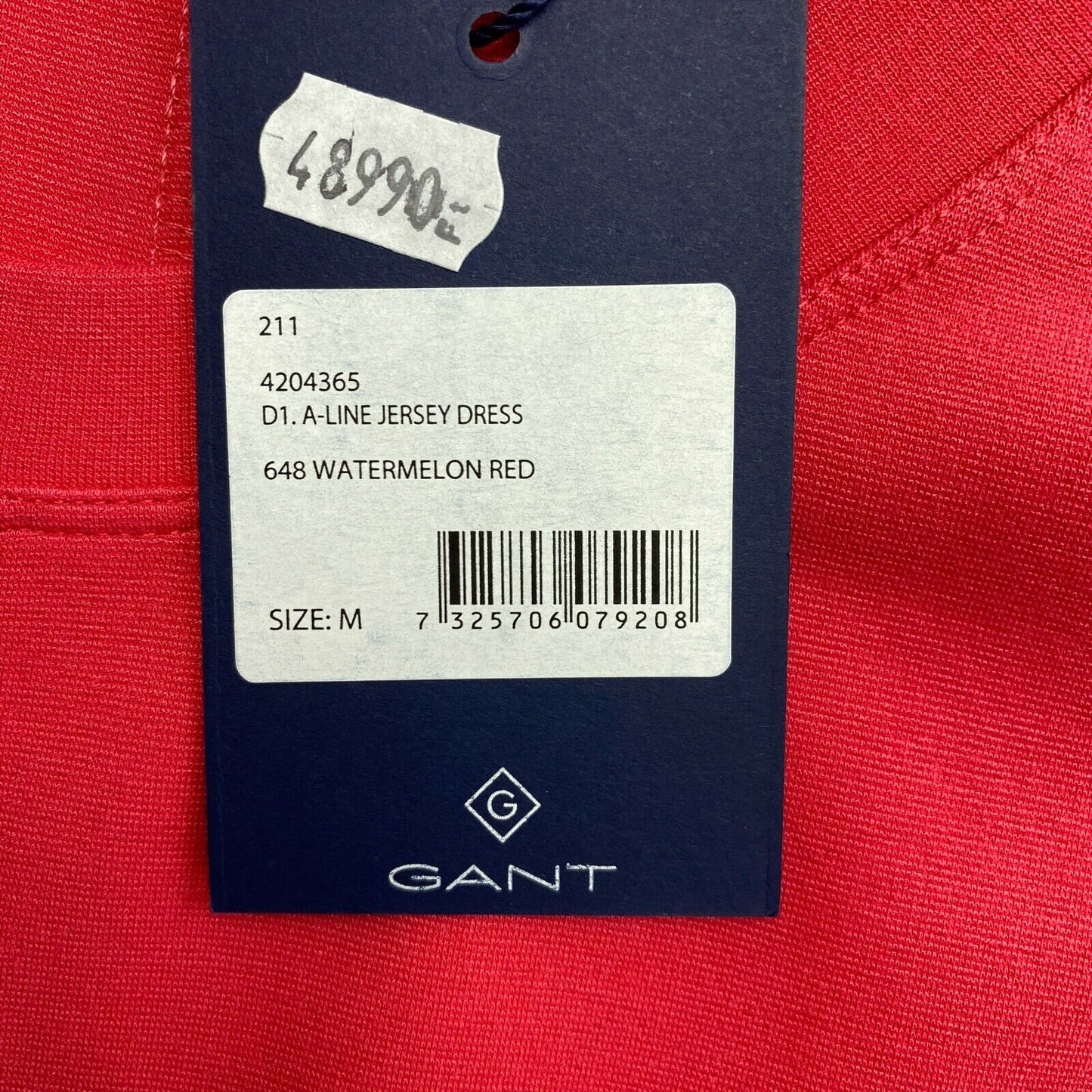 GANT, Rotes Jerseykleid mit Rundhalsausschnitt, A-Linie, Größe M