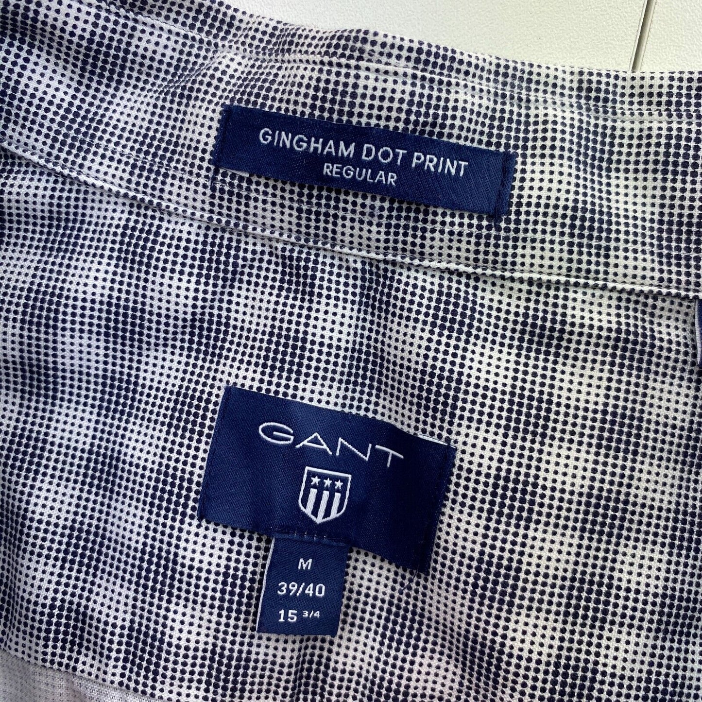 GANT White Gingham Dot Print Pro Regular Fit Shirt Size M 39/40 15.75