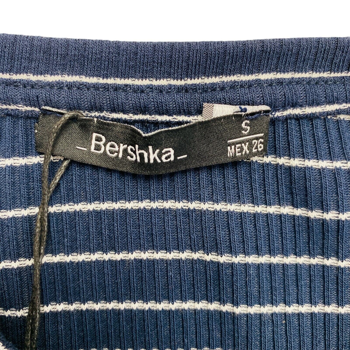 BERSHKA Navy Blue Crew Neck Striped Sweater Jumper Size S