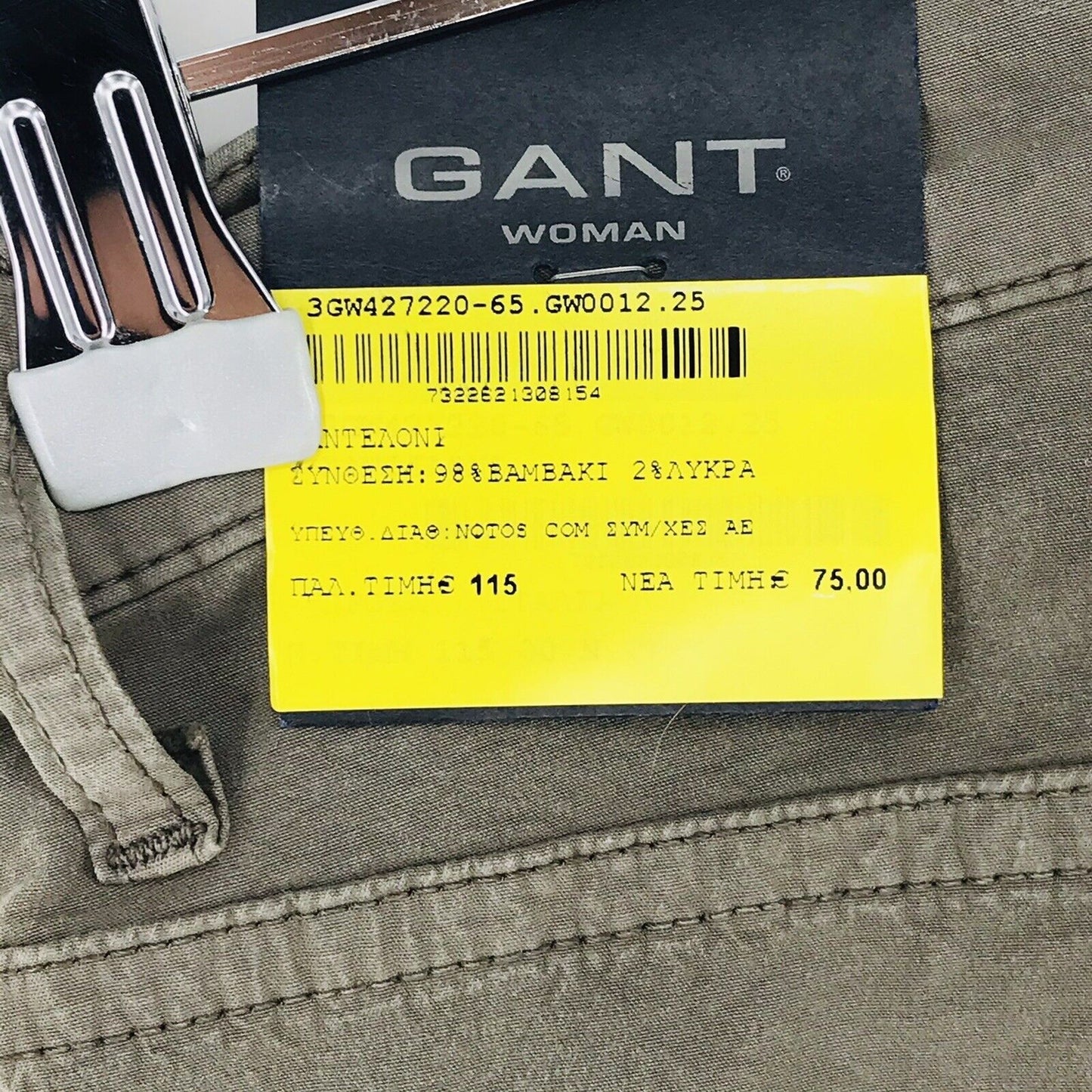 €115 GANT Women Grey Stretch Regular Straight Chino Pants Trousers W25 L34