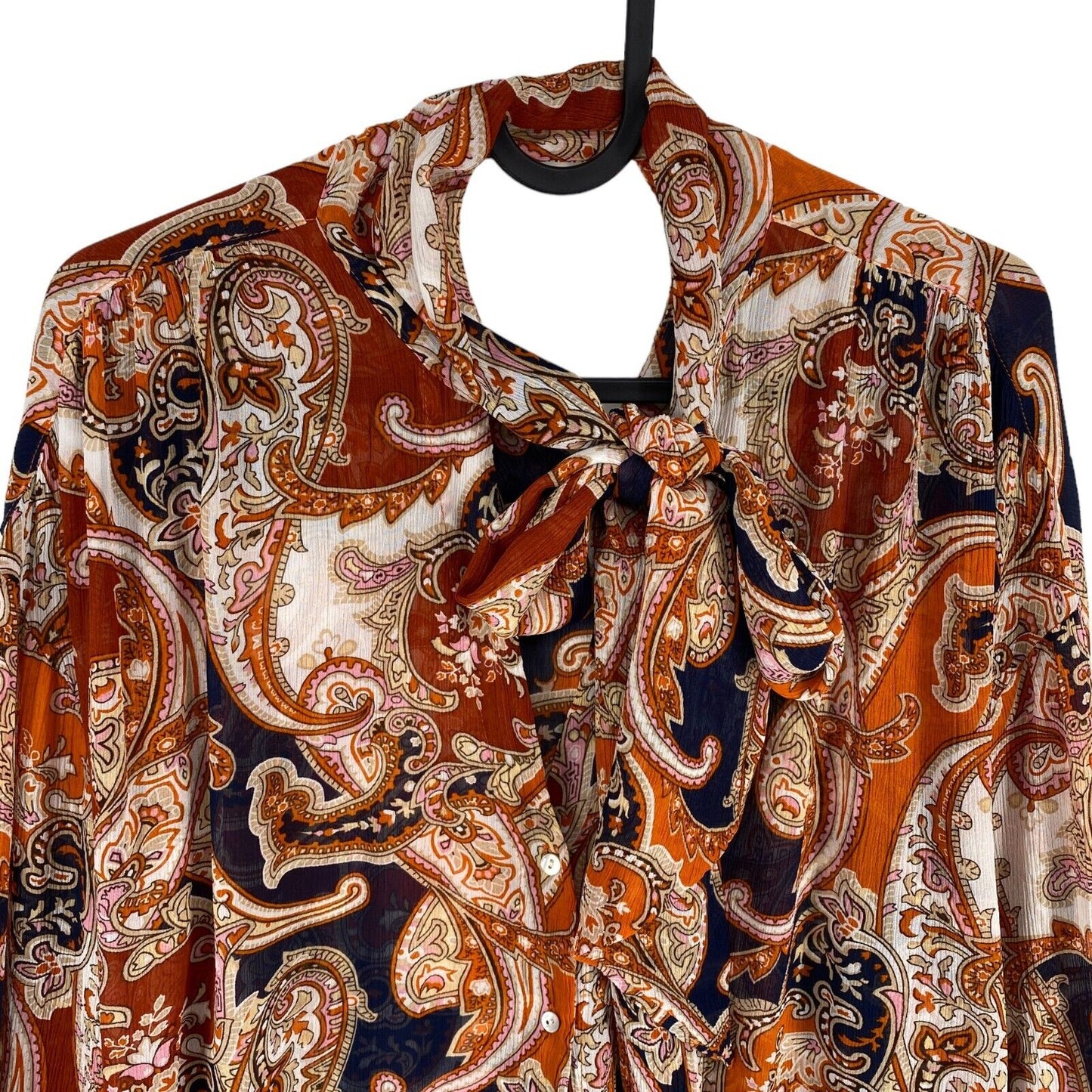 GANT Brown Paisley Bow Blouse Size EU 34 UK 6 US 4