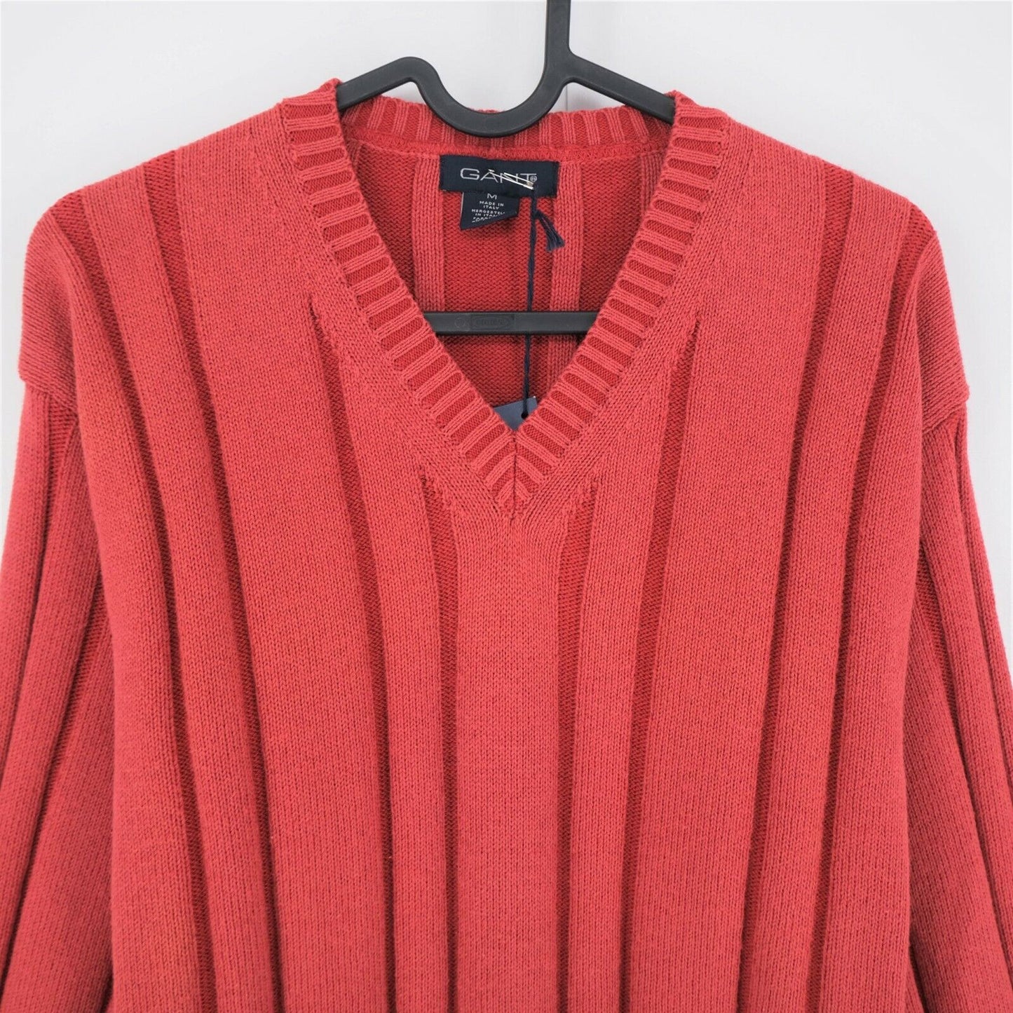 GANT Red Plated Rustic Cotton V Neck Sweater Jumper Size M