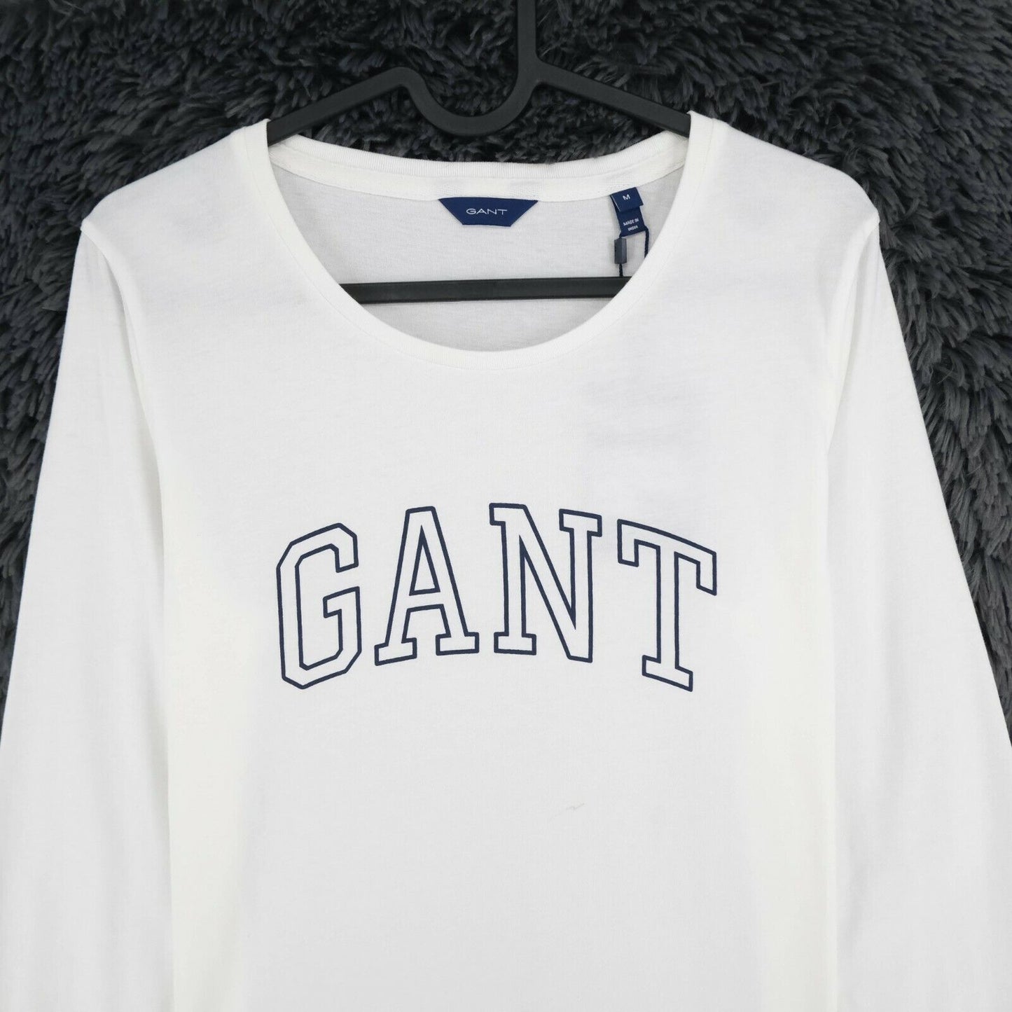 GANT T-Shirt mit Rundhalsausschnitt und langen Ärmeln, Weiß, Bogenlogo, Größe M