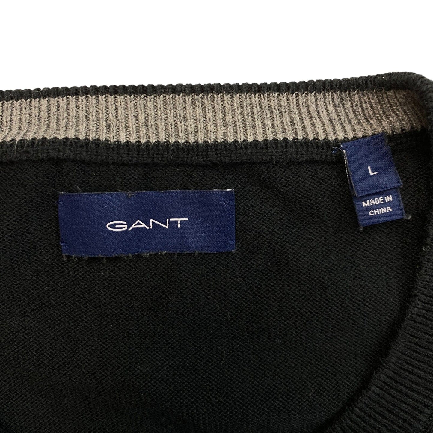 GANT Pullover mit V-Ausschnitt, Baumwolle, Schwarz, Größe L