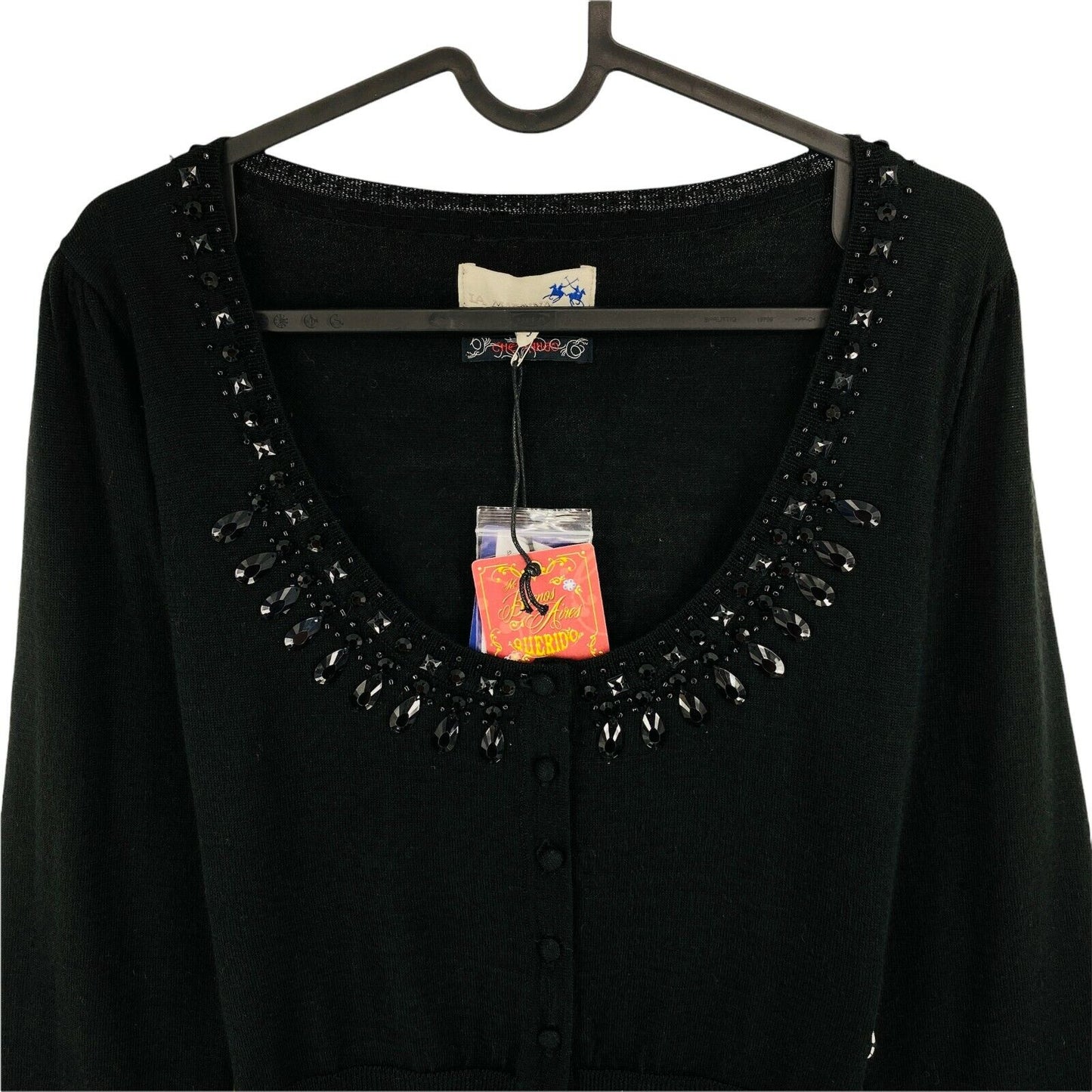 La Martina Black Mixed Merinos Round Neck Cardigan Sweater Size 3 / M 5 / XL