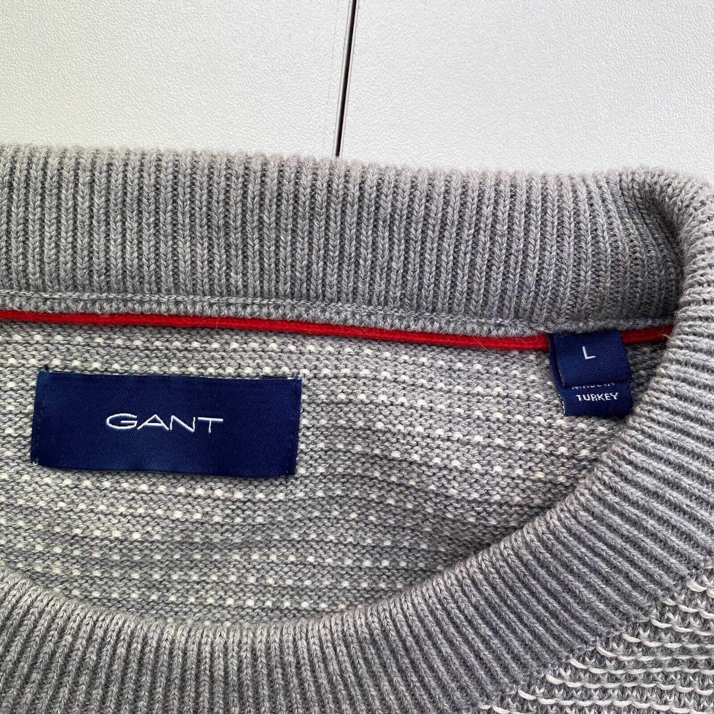 GANT Grey Light Textured Cotton Crew Neck Sweater Pullover Size L