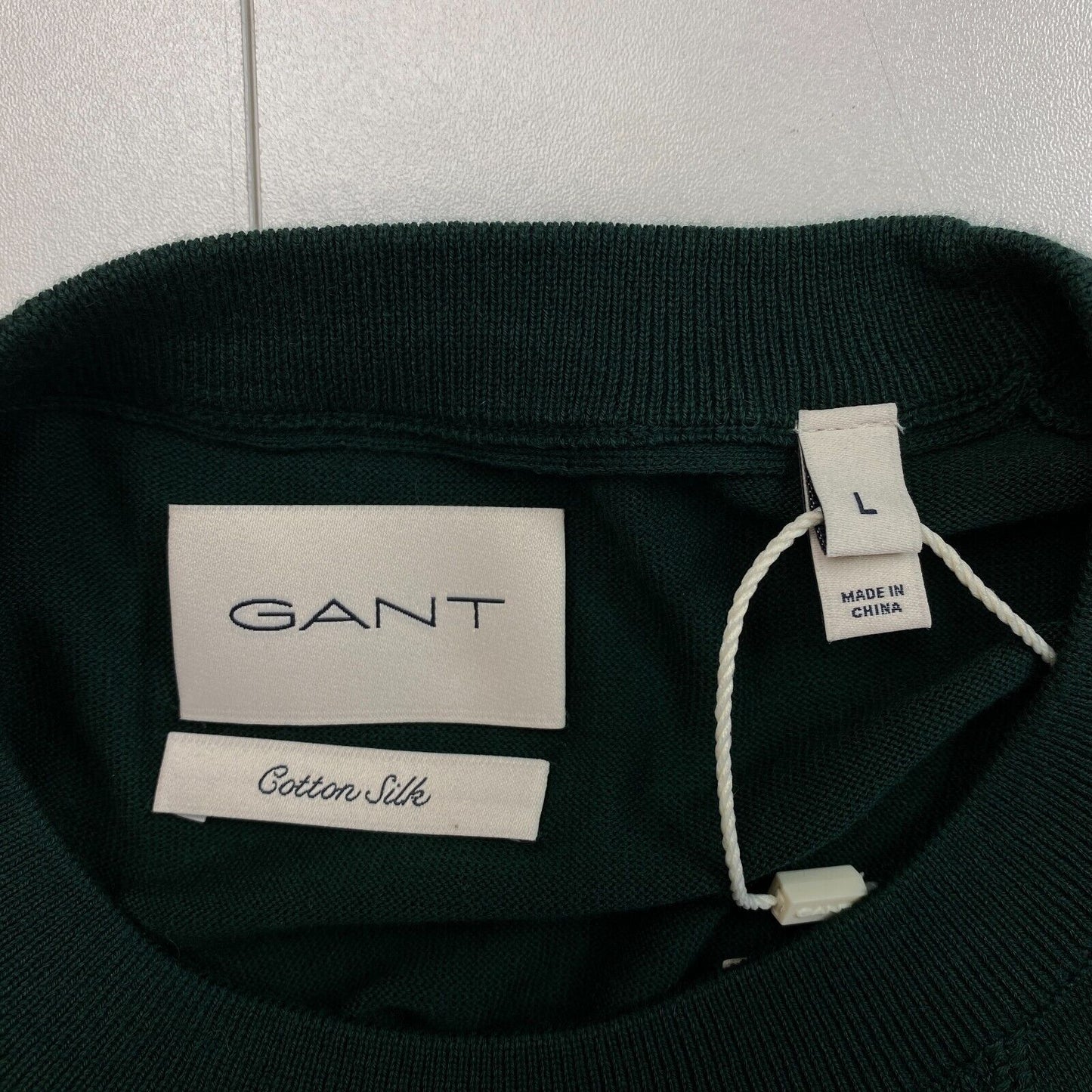 GANT Pull à col rond en soie et coton vert foncé Taille L