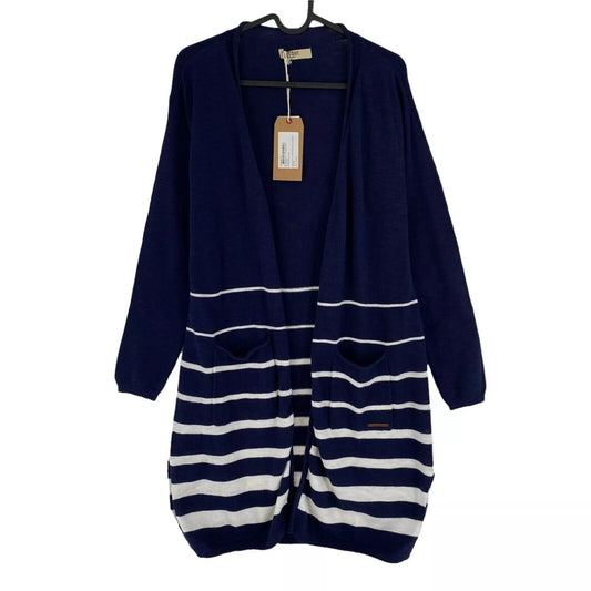 TIMEOUT Women Navy Blue 100% Cotton Cardigan Sweater Size L