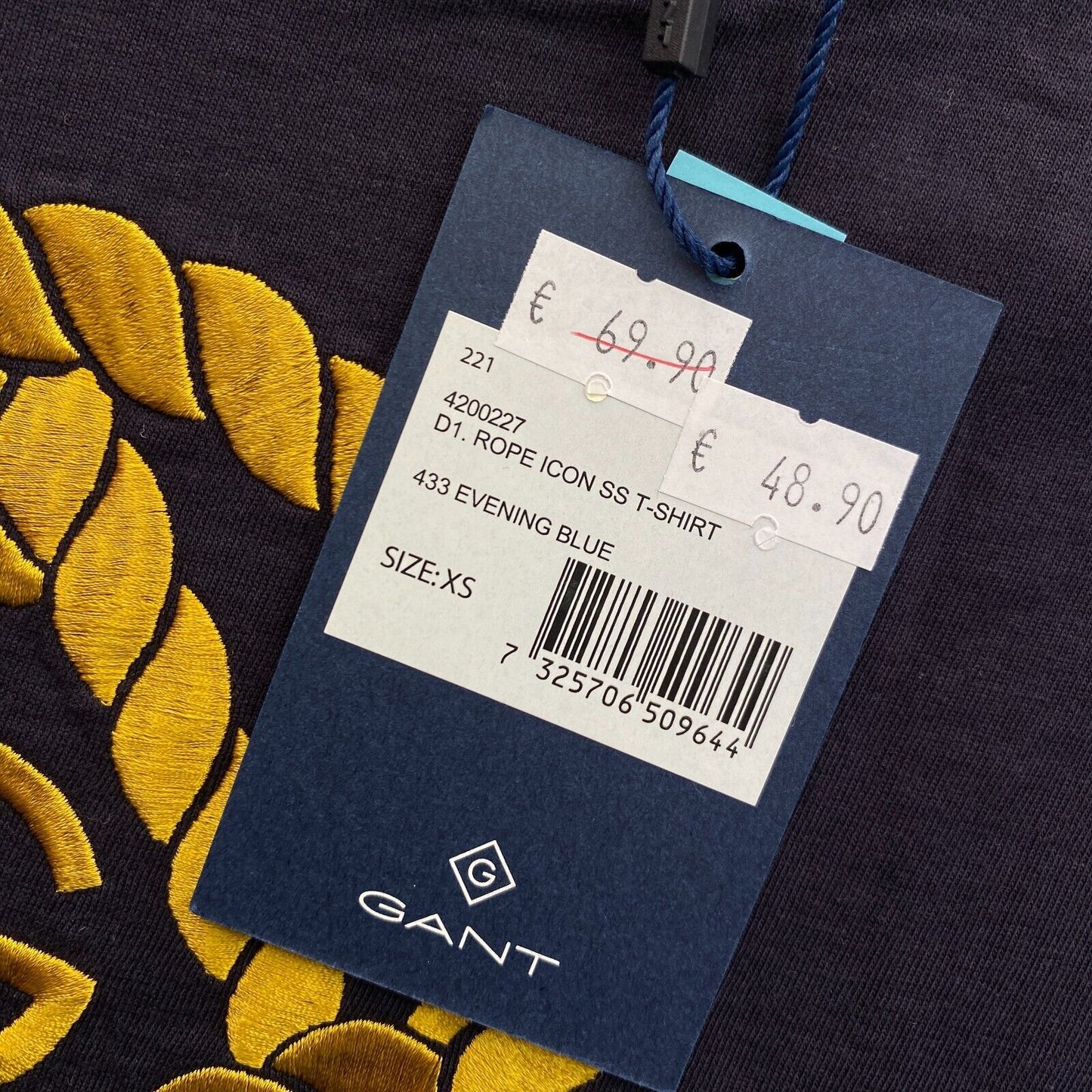 GANT Navy Blue Rope Icon Crew Neck T Shirt Size XS