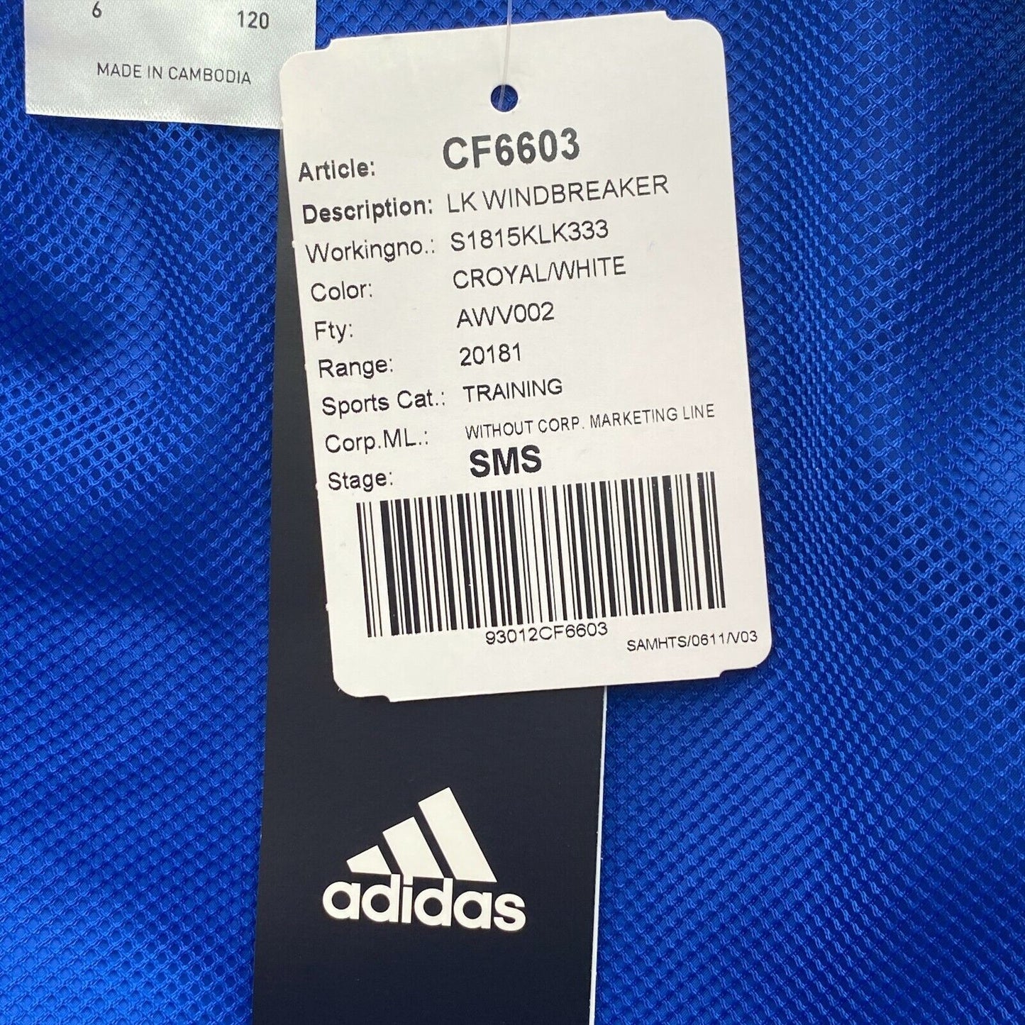 Adidas Windbreaker-Jacke mit Kapuze für Kinder, blau, Größe 5–6 Jahre