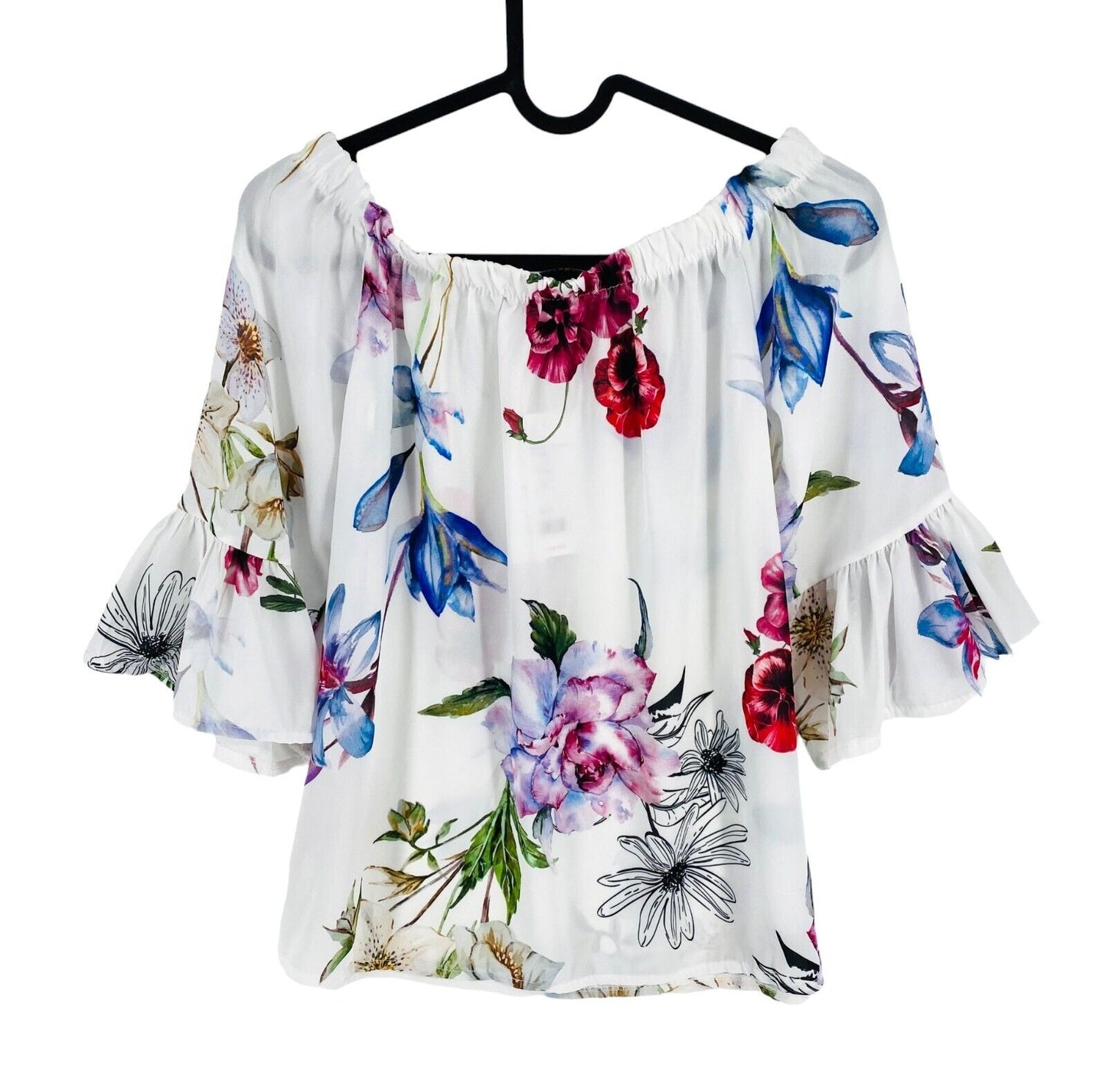 LOLA LIZA Women White Floral Off The Shoulders Blouse Size EU 34 UK 6 US 4