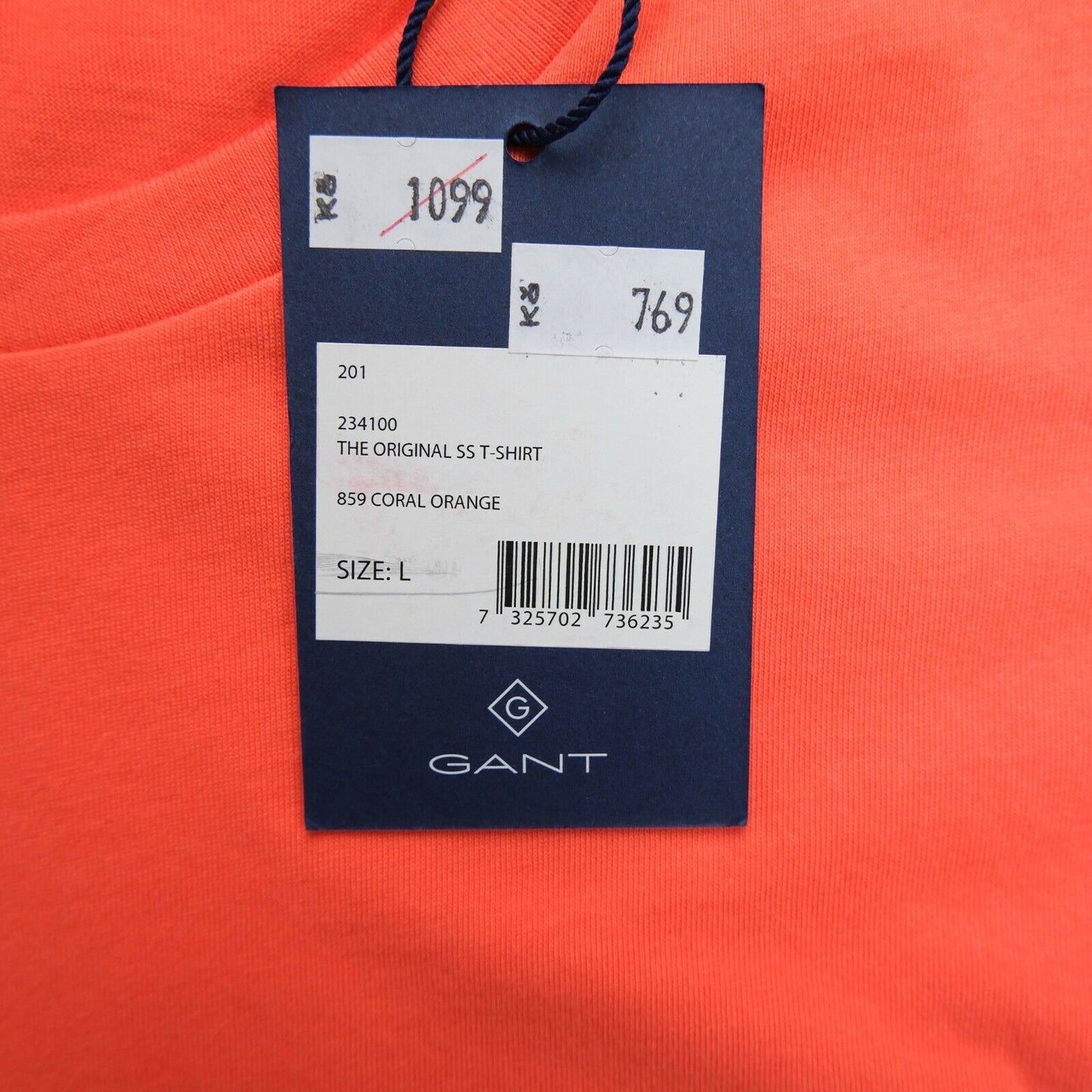 GANT Orange Original Logo Regular Crew Neck T-shirt Taille L