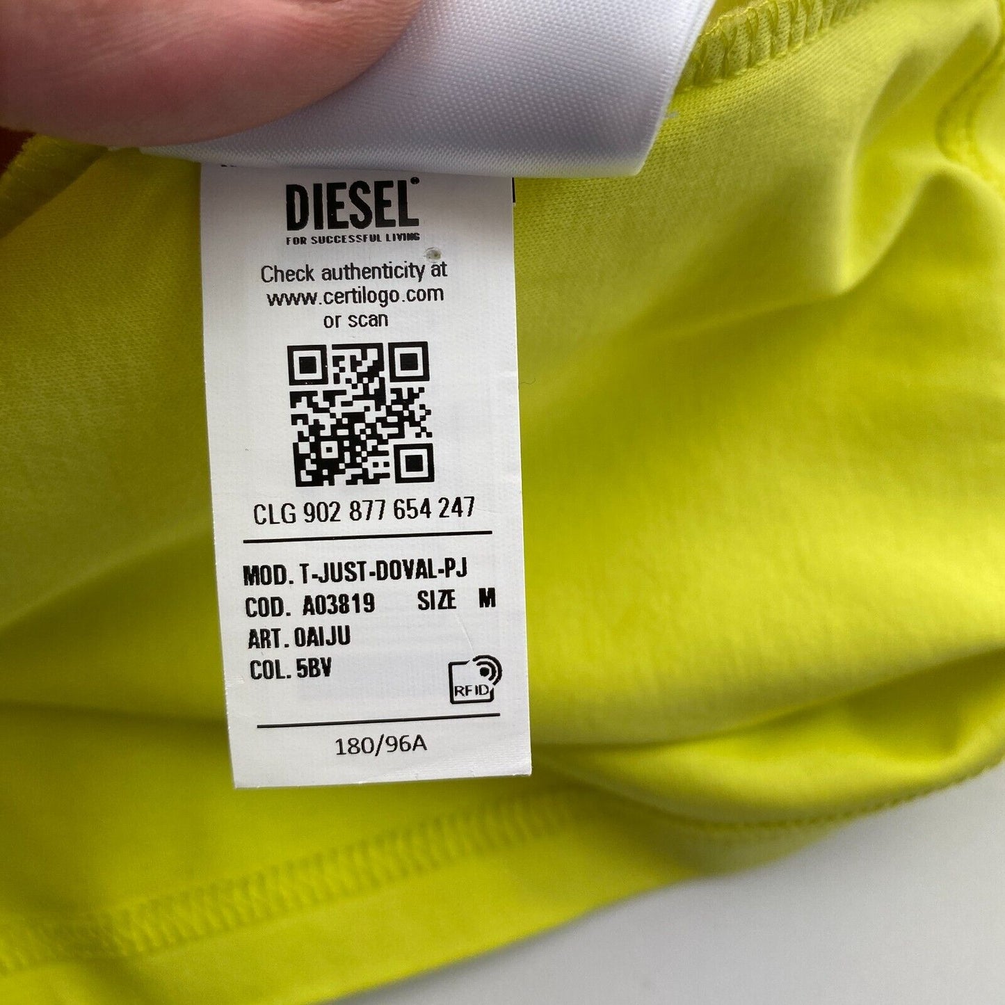 DIESEL Men Bright Yellow T-JUST-DOVAL-PJ Crew Neck T Shirt Size M