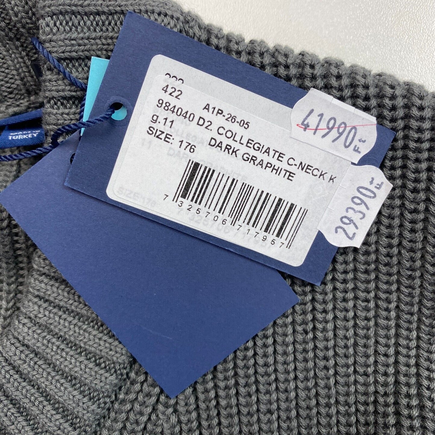 GANT Jungen Pullover mit Rundhalsausschnitt, College-Stil, Dunkelgrau, Größe 16 Jahre, 176 cm