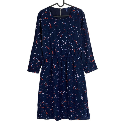 GANT Dark Blue Floral Long Sleeves Crew Neck Flared Dress Size EU 38 UK 12 US 8