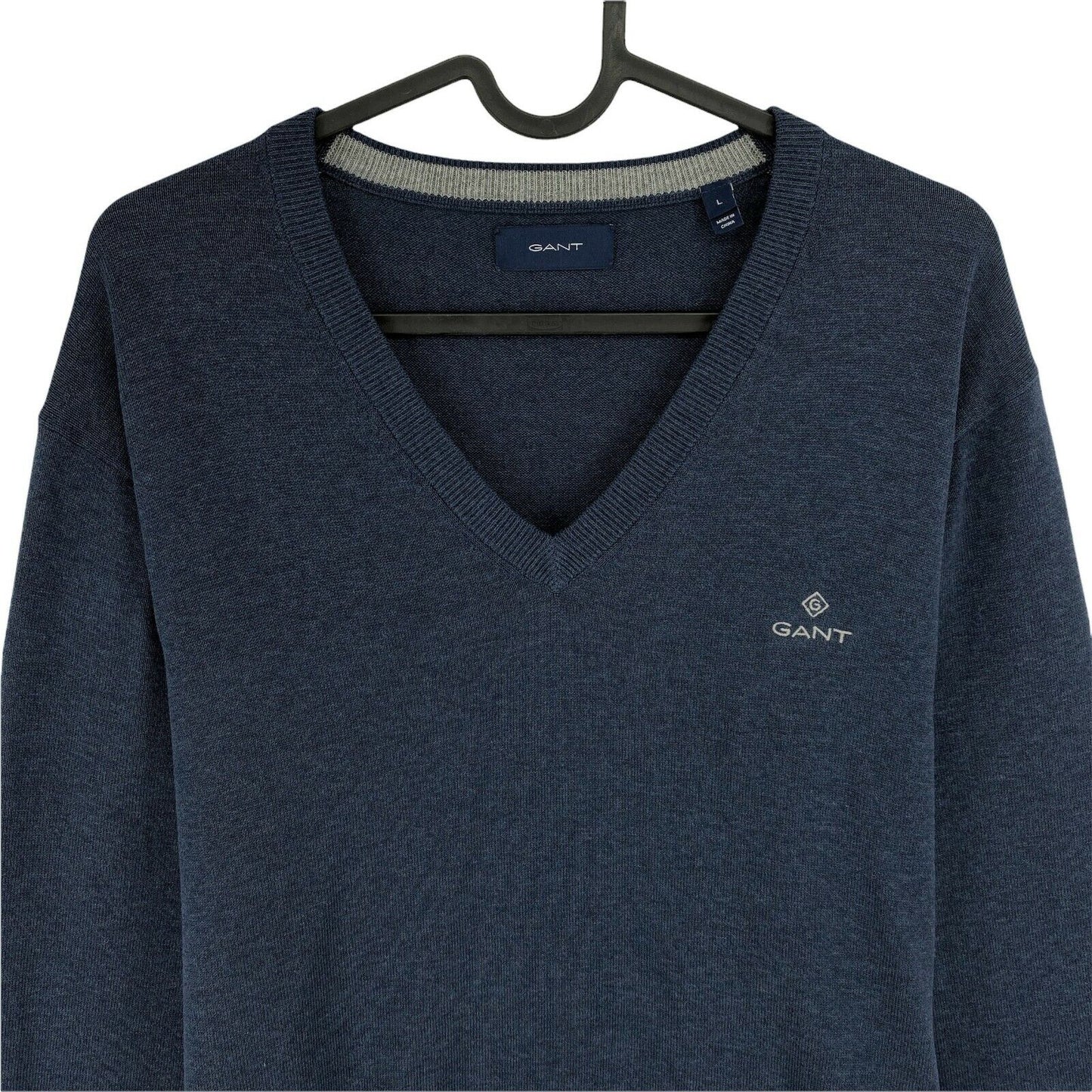 GANT Navy Blue V Neck 100% Cotton Jumper Sweater Size L