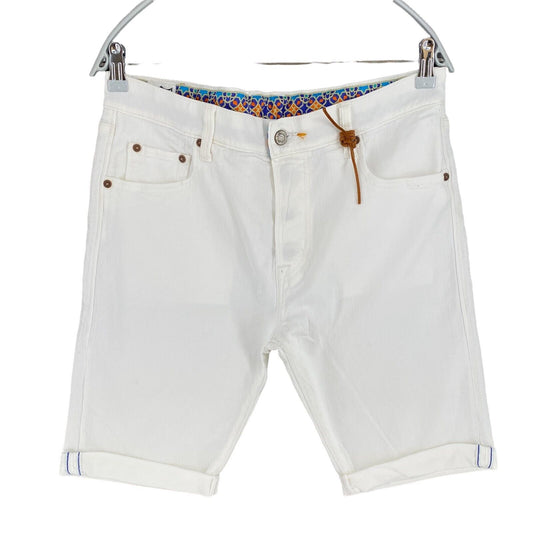 UVP 194 € HTC Weiße Baumwollmischung Straight Fit Denim Bermuda Shorts Größe 30 W32