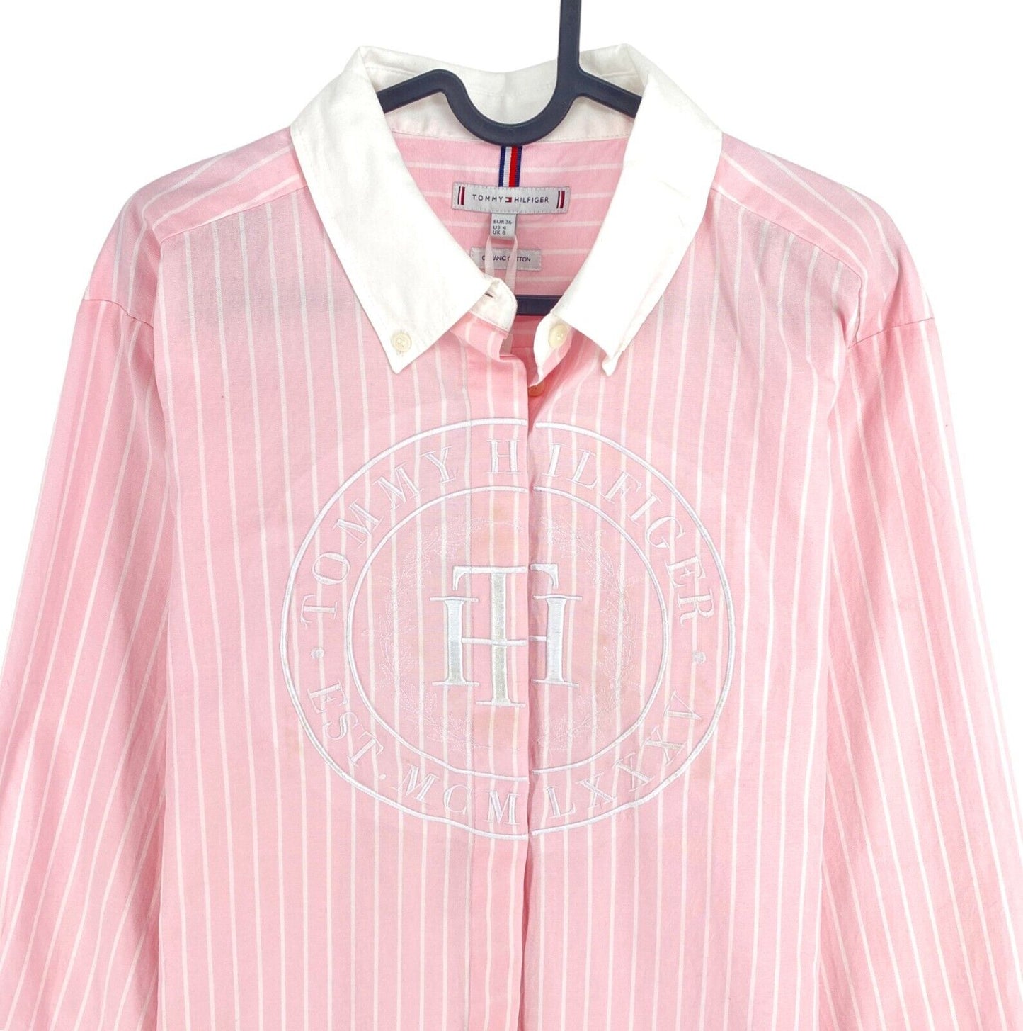 TOMMY HILFIGER Pink Stripe Oxford Oversized Shirt Size EU 36 UK 8 US 4