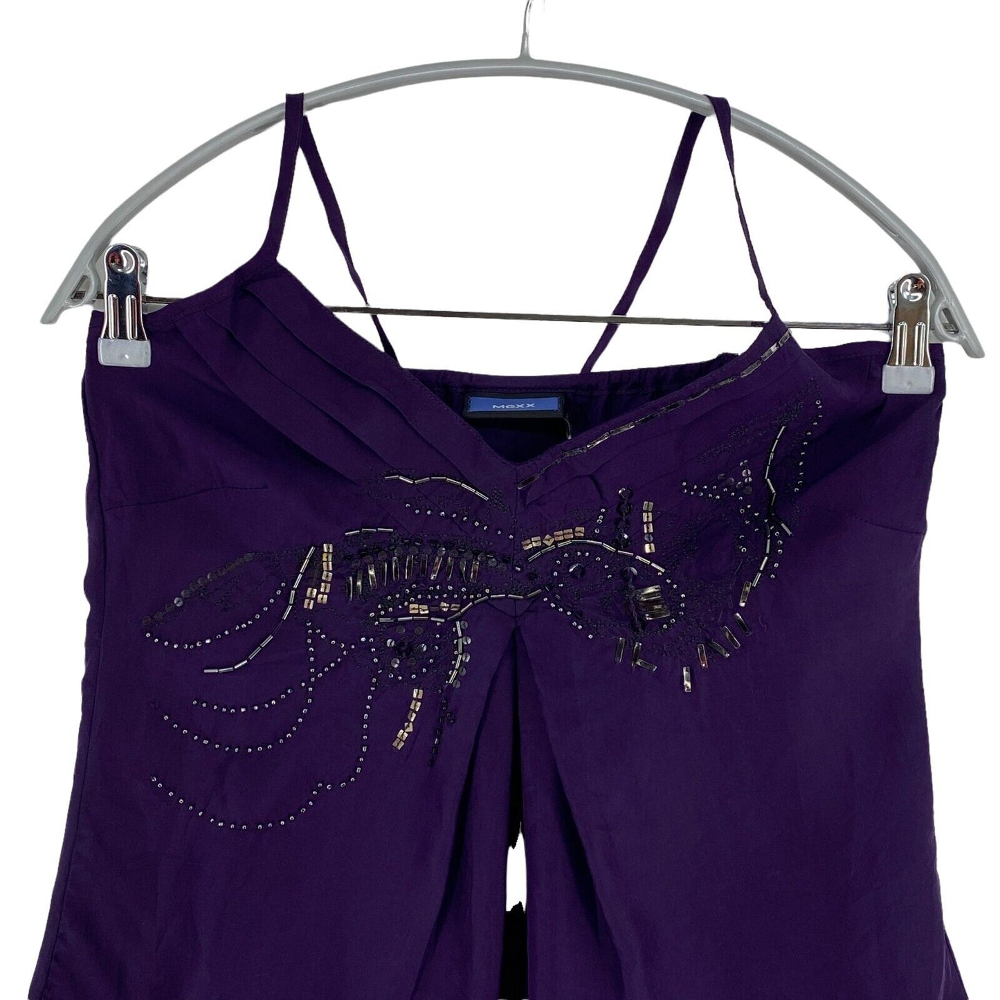 MEXX Purple 100% Silk V-Neck Top Blouse Size EU 36 40 UK 10 14 US 6 10