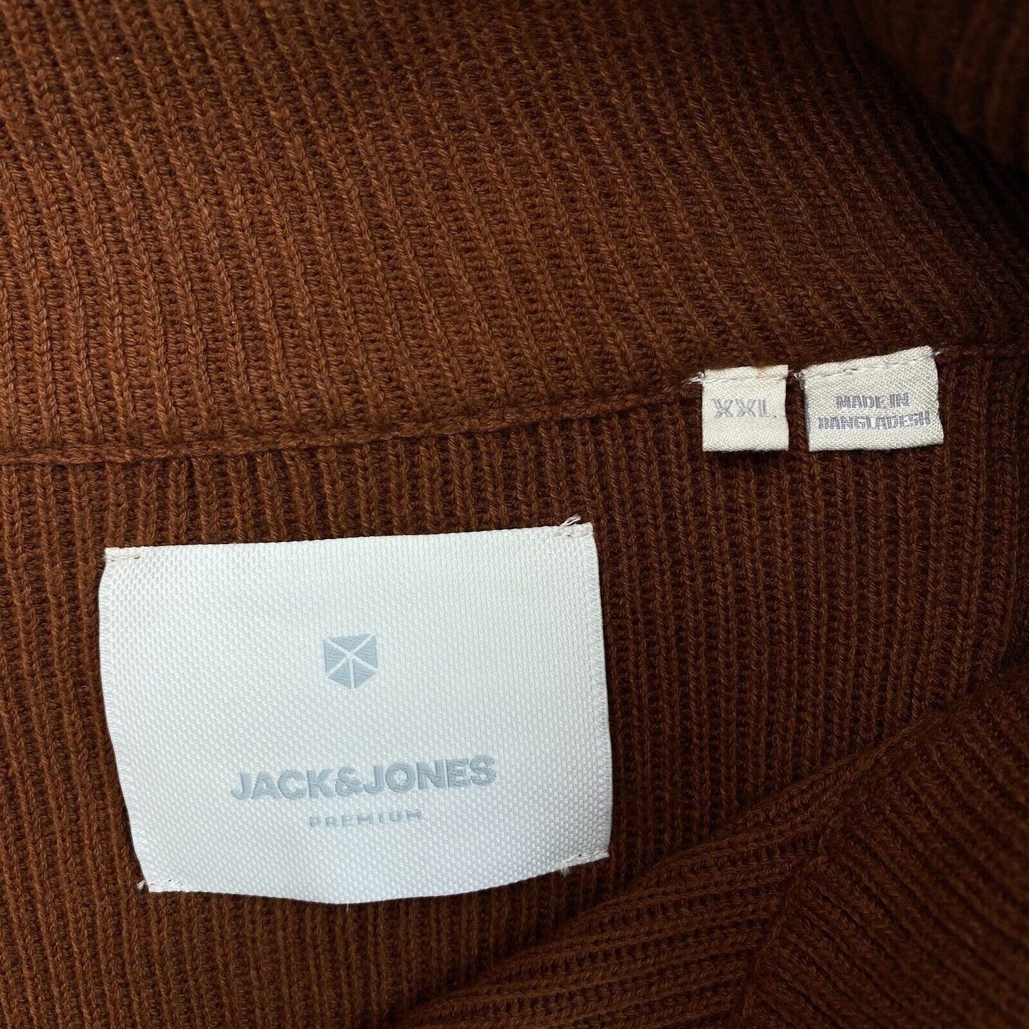 JACK&JONES Premium Brown Perfect Knit Half Zip Sweater Jumper Size 2XL XXL