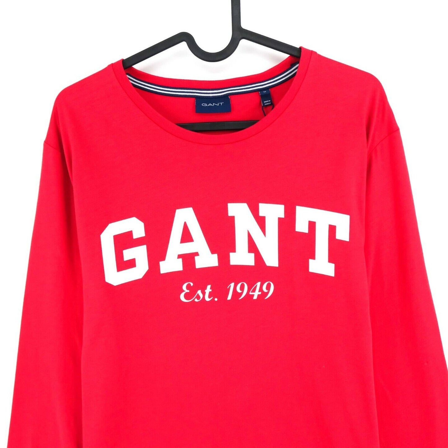 GANT T-Shirt mit Rundhalsausschnitt und langen Ärmeln, großes Logo, Rot, Größe M