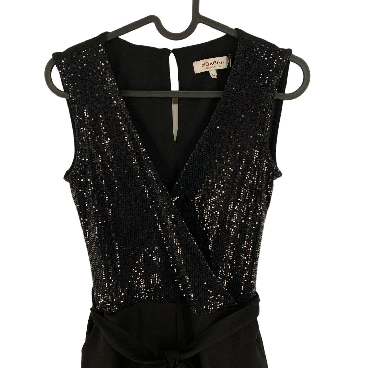 MORGAN DE TOI Women Black Sequin Top Sleeveless Jumpsuit Size EU 34 UK 6 US 4