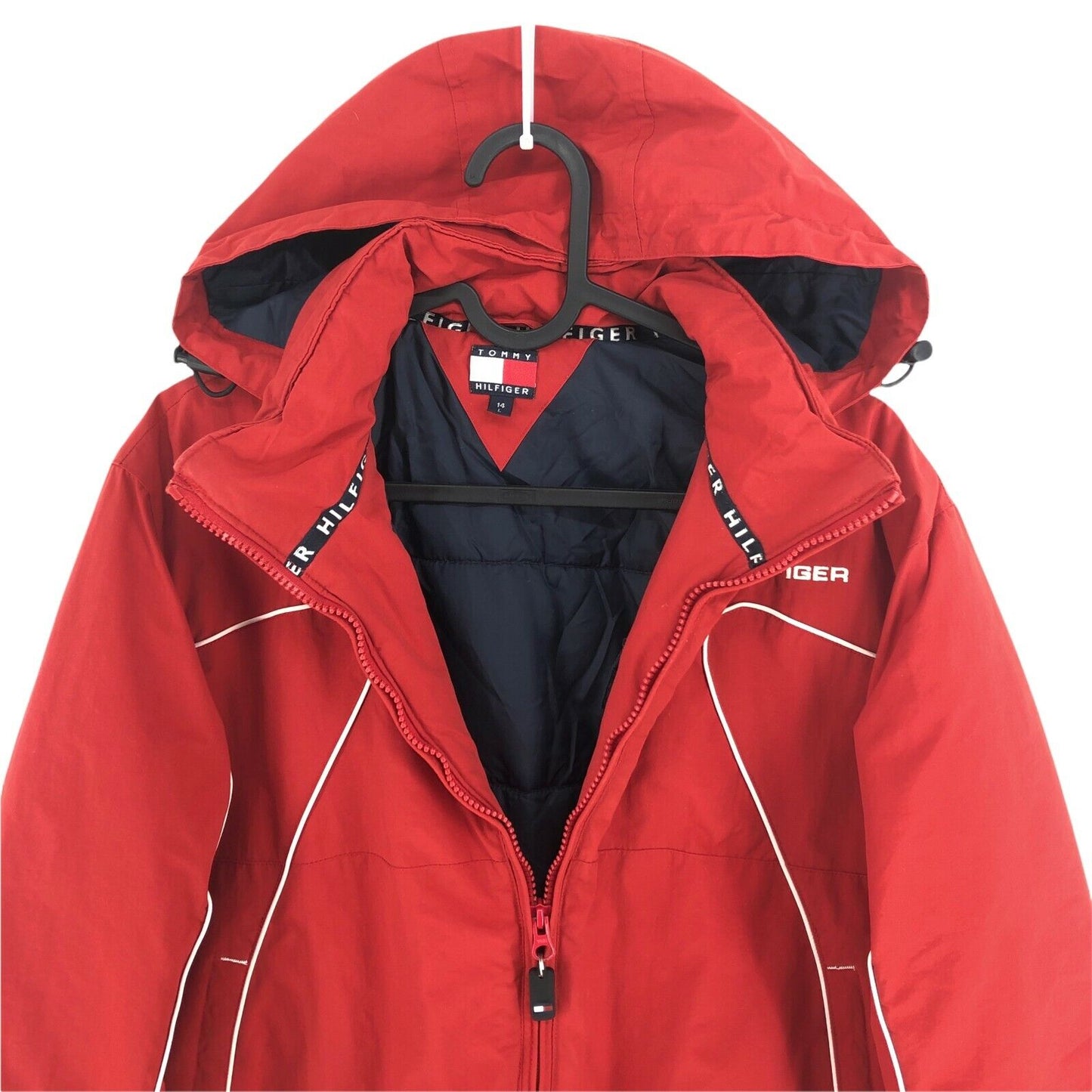 TOMMY HILFIGER Vintage Red Hooded Padded Bomber Jacket Coat Size 14 Years