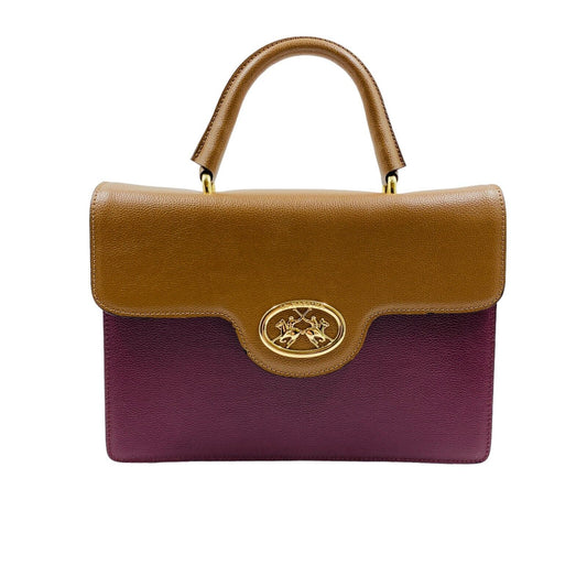 LA MARTINA Women Brown Purple Calf Leather Handbag Shoulder Bag