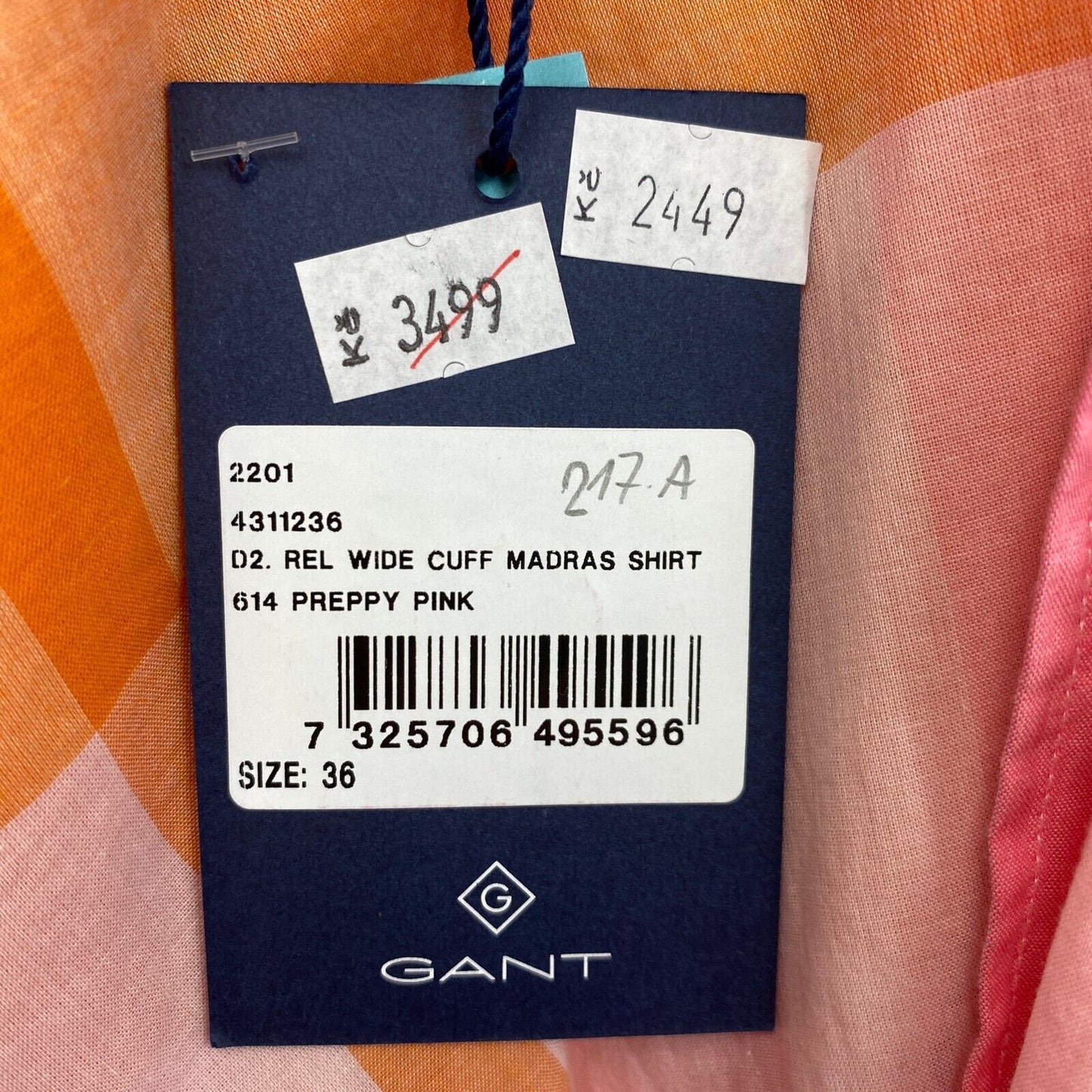 GANT Pink Relaxed Wide Cuff Madras Shirt Size EU 36 UK 8 US 6