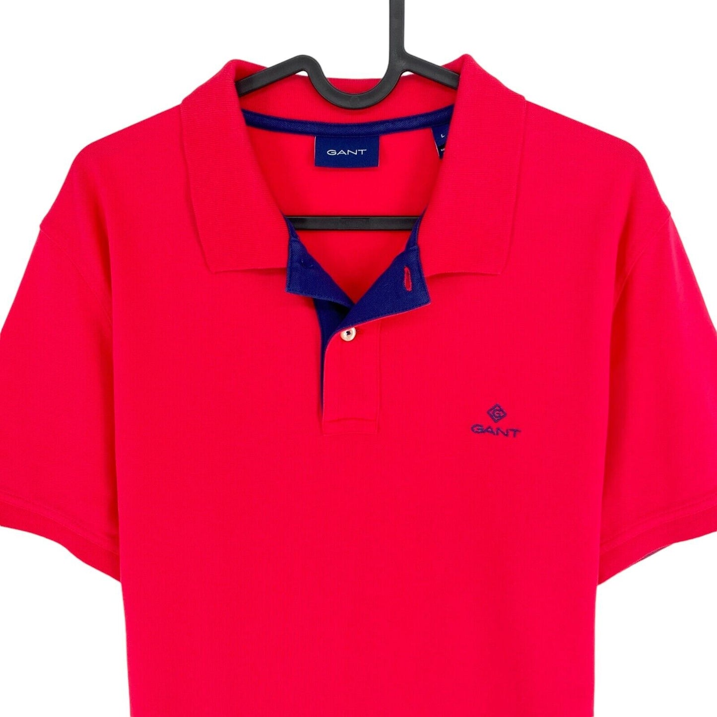 GANT Red Contrast Collar Pique Rugger Polo Shirt Size L