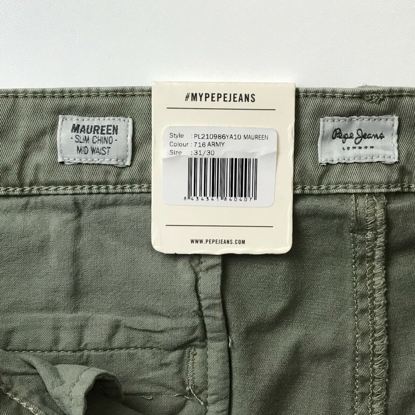 PEPE JEANS MAUREEN Women Green Slim Fit Chino Trousers Size W35