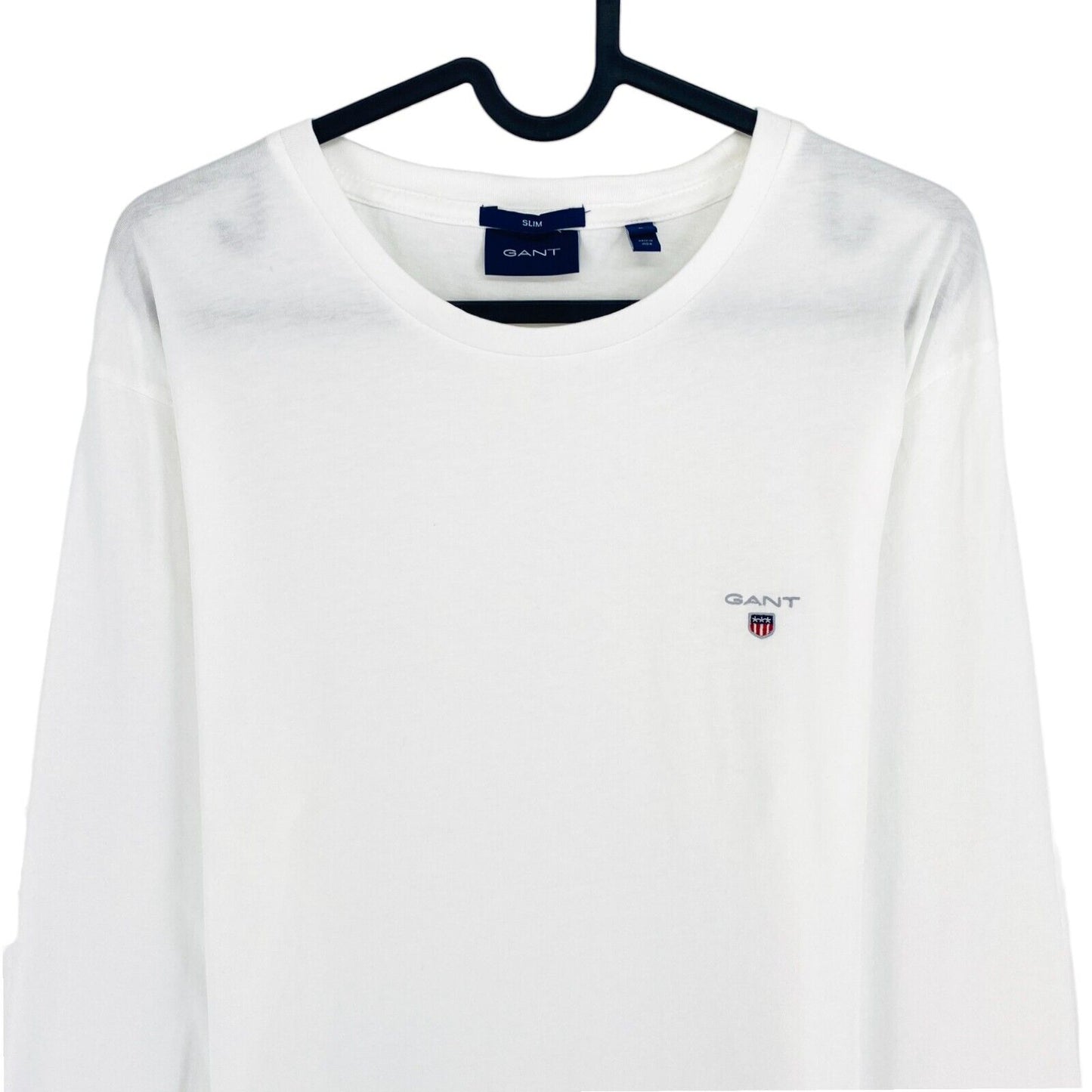 GANT White Original Long Sleeves Slim Fit Crew Neck T Shirt Size L