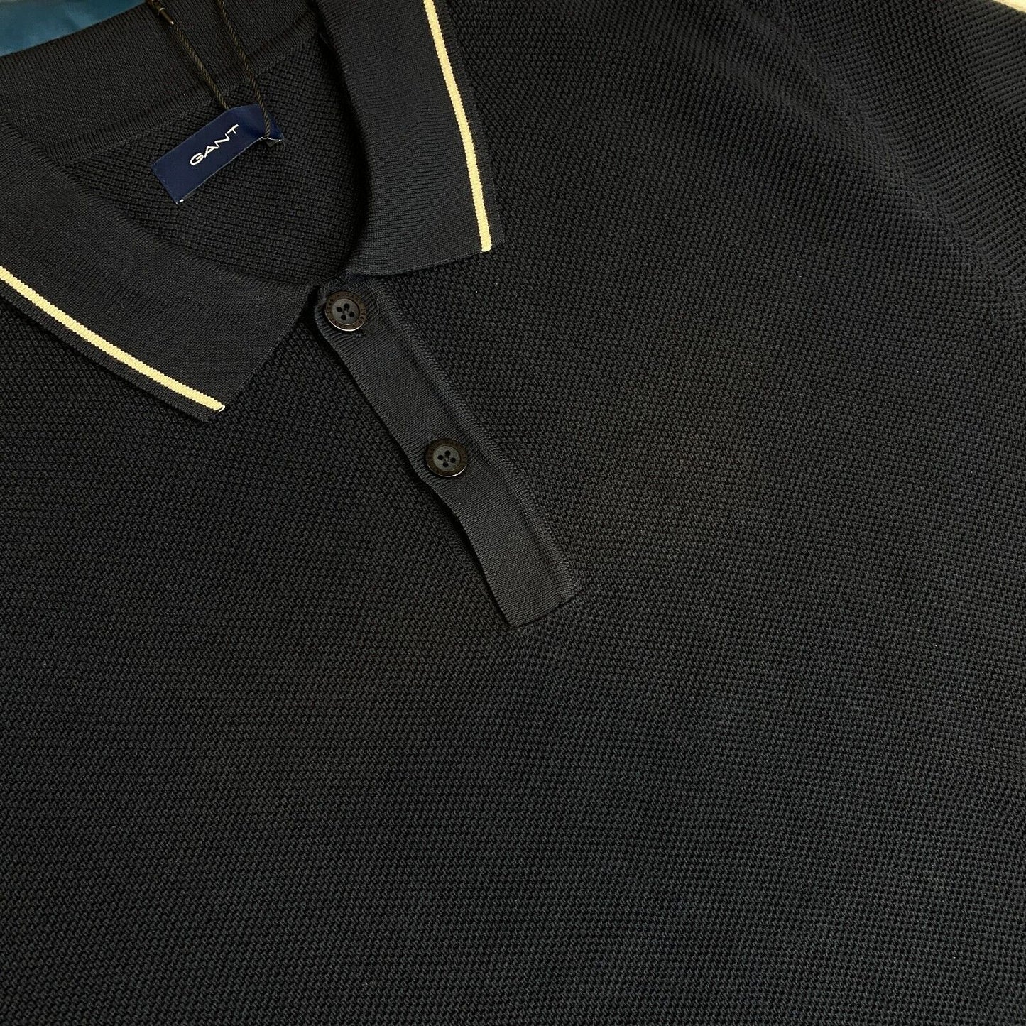 GANT Men Navy Blue Texture Pique Rugger SS Polo Shirt Size XL