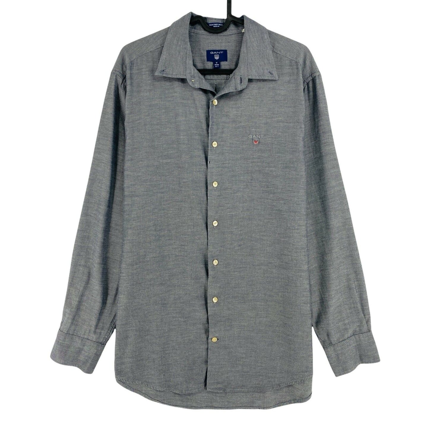 GANT Grey Tech Prep Wool Regular Shirt Size M 39/40 15.75