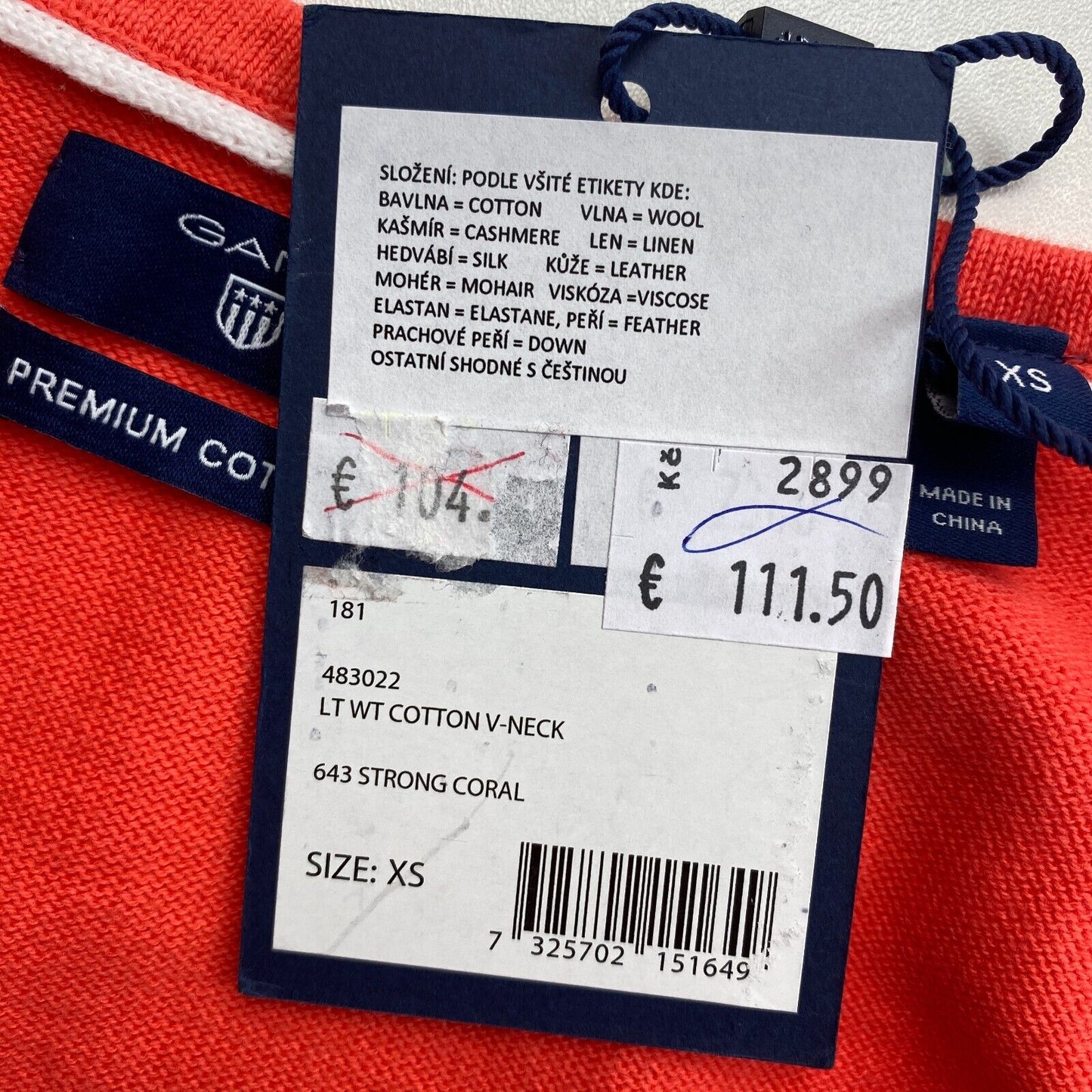 UVP €111 GANT Orange-Pink Leichter Baumwollpullover mit V-Ausschnitt Größe XS