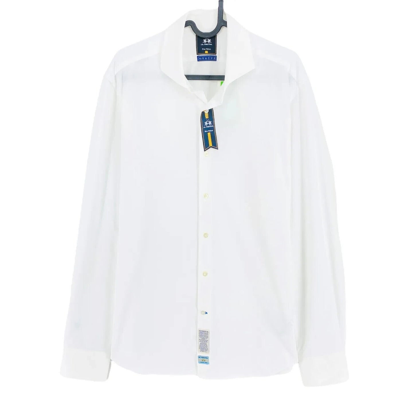 LA MARTINA Blue Ribbon Mens White Active Stretch Shirt Size 16 EUR 41