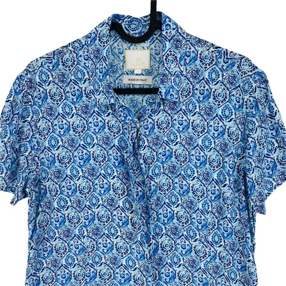 LA MARTINA Women Light Blue Printed Short Sleeves Shirt Size 2 / S