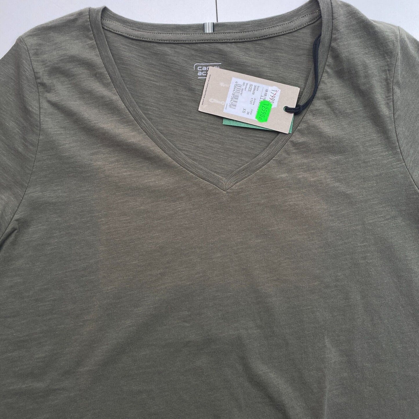 Camel Active Women Dark Green Solid V Neck Short Sleeves T Shirt Size XS