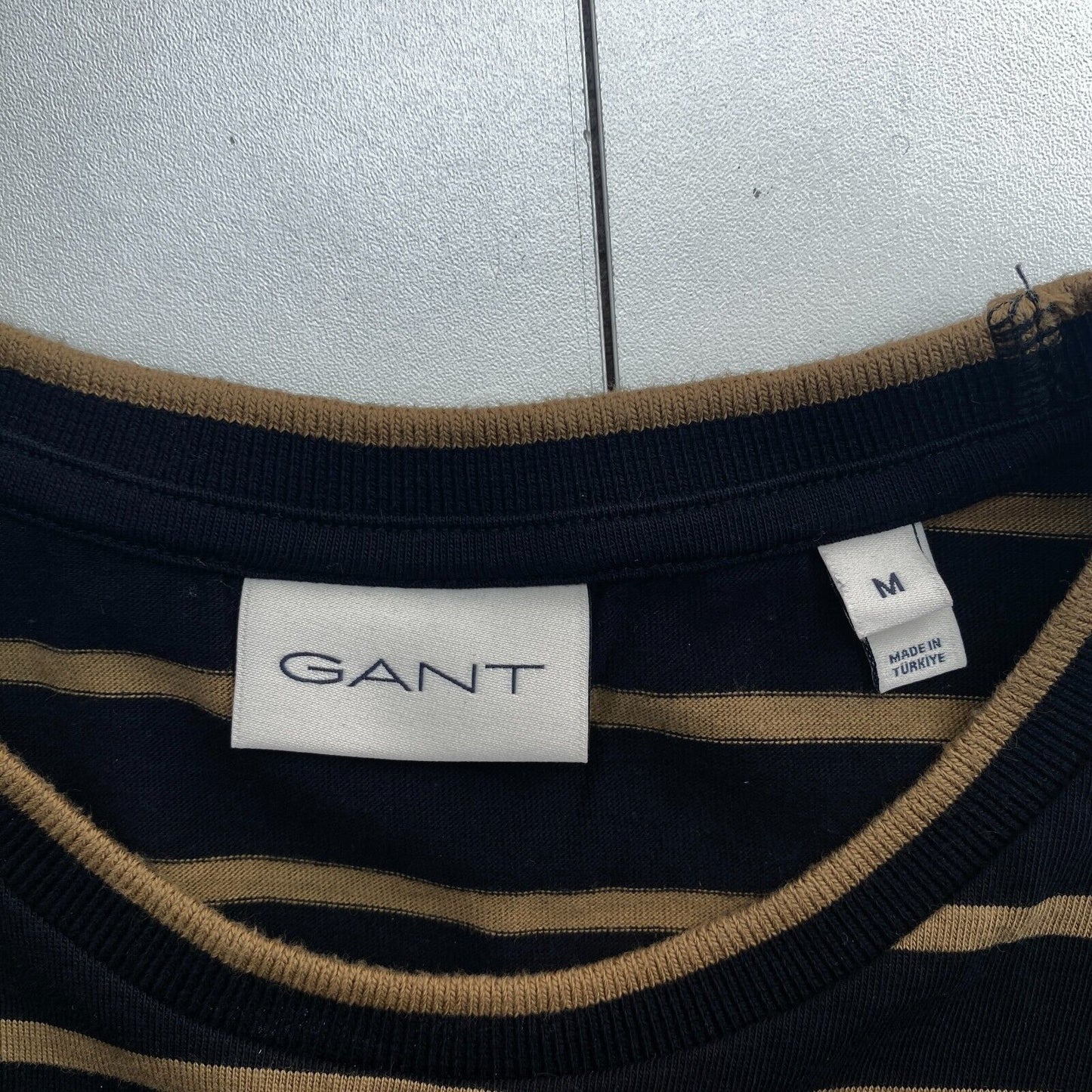 GANT Men Black Striped Crew Neck Short Sleeve T Shirt Size M