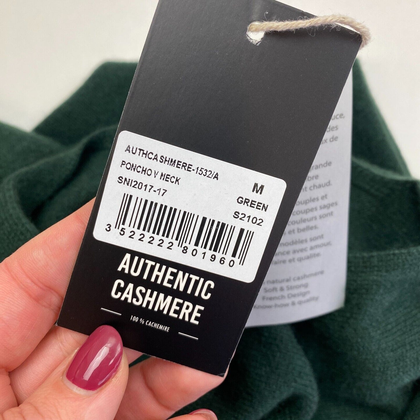 Authentic Cashmere Women Dark Green 100% Cashmere V Neck Poncho Size M